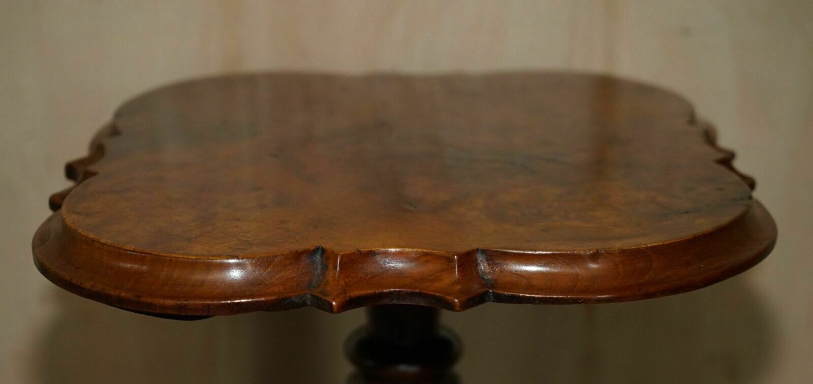 Pair Of Restored Victorian Burr Walnut Tripod Side End Lamp Tables Circa 1860 photo buy