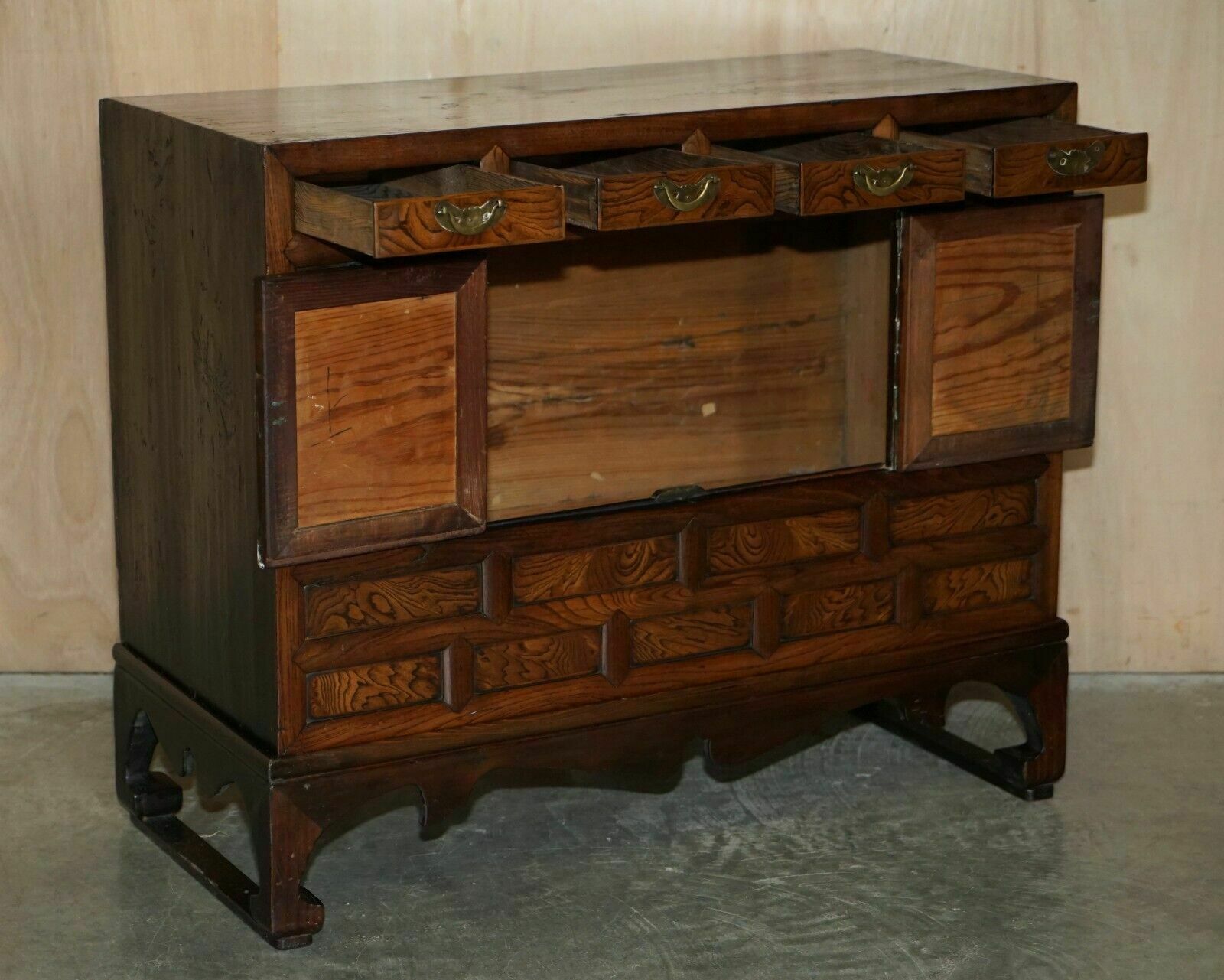 2350.0 Pair Of Vintage Circa 1950's Asian Korean Scholars Side Table Chests Inc Drawers photo