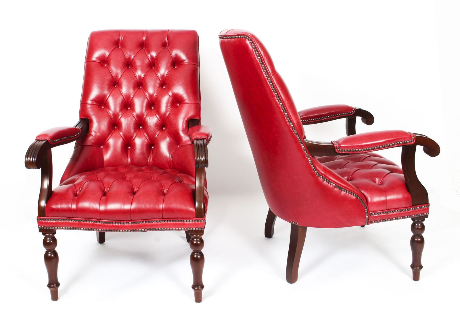 Pair English Handmade Carlton Leather Desk Chairs Gamay photo Furniture