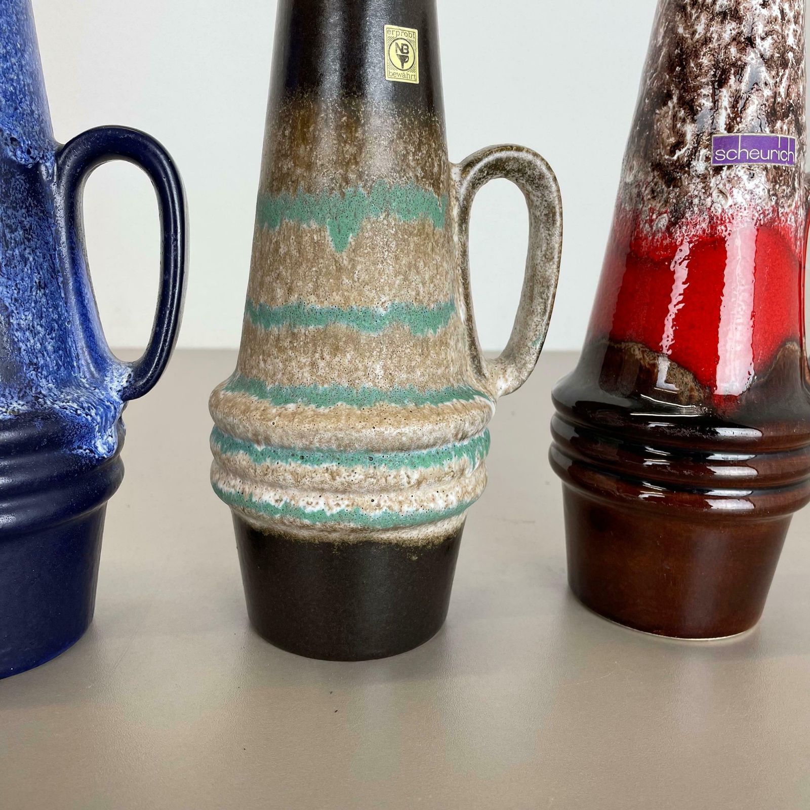 Home Decor Set Of Four Vintage Pottery Fat Lava Vases Made By Scheurich, Germany, 1970s photo