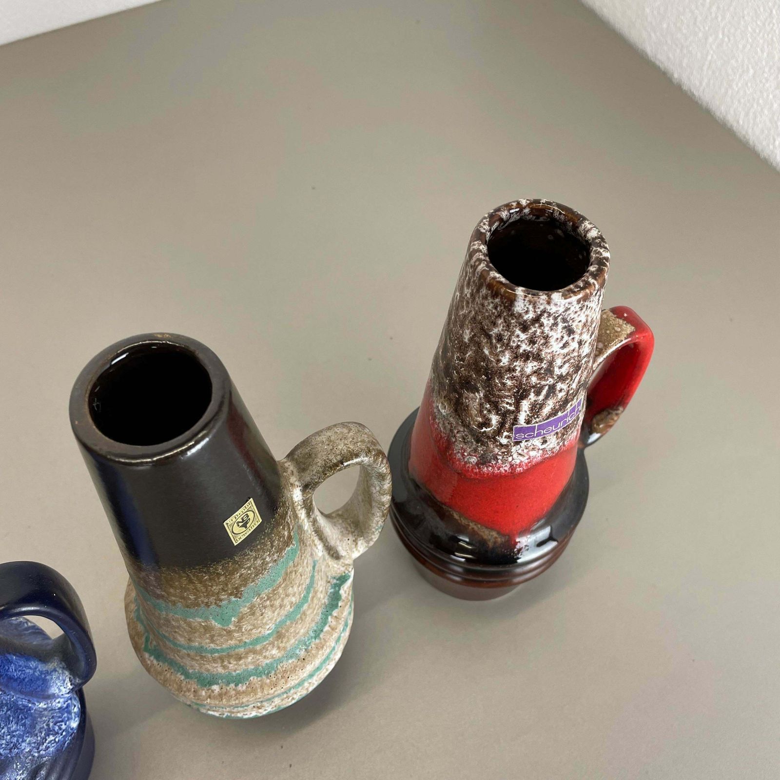 photo vintage Set Of Four Vintage Pottery Fat Lava Vases Made By Scheurich, Germany, 1970s