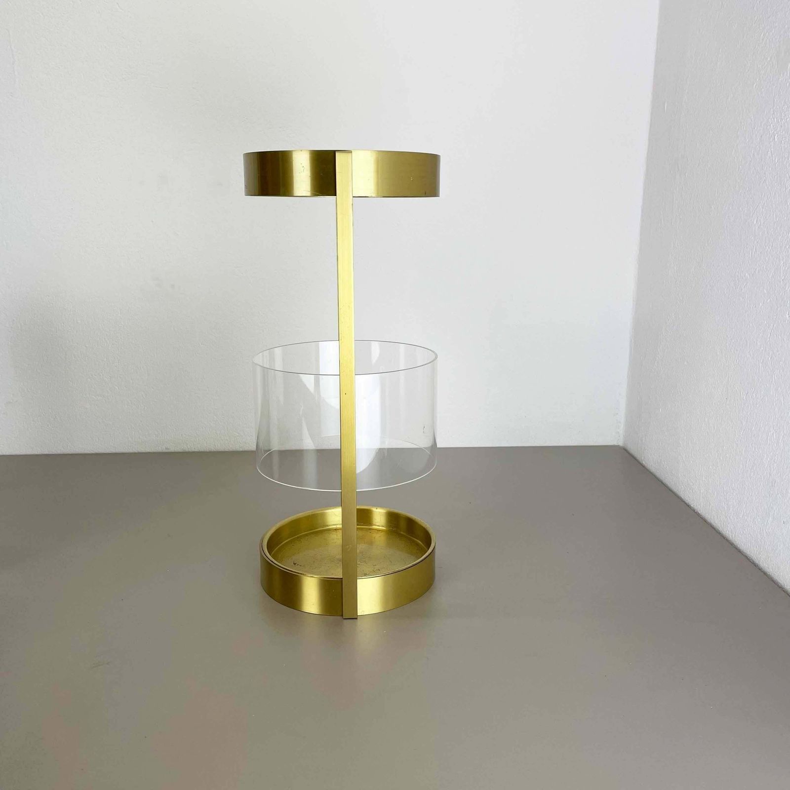 Original Hollywood Regency Solid Brass Acryl Glass Umbrella Stand, Italy, 1970s