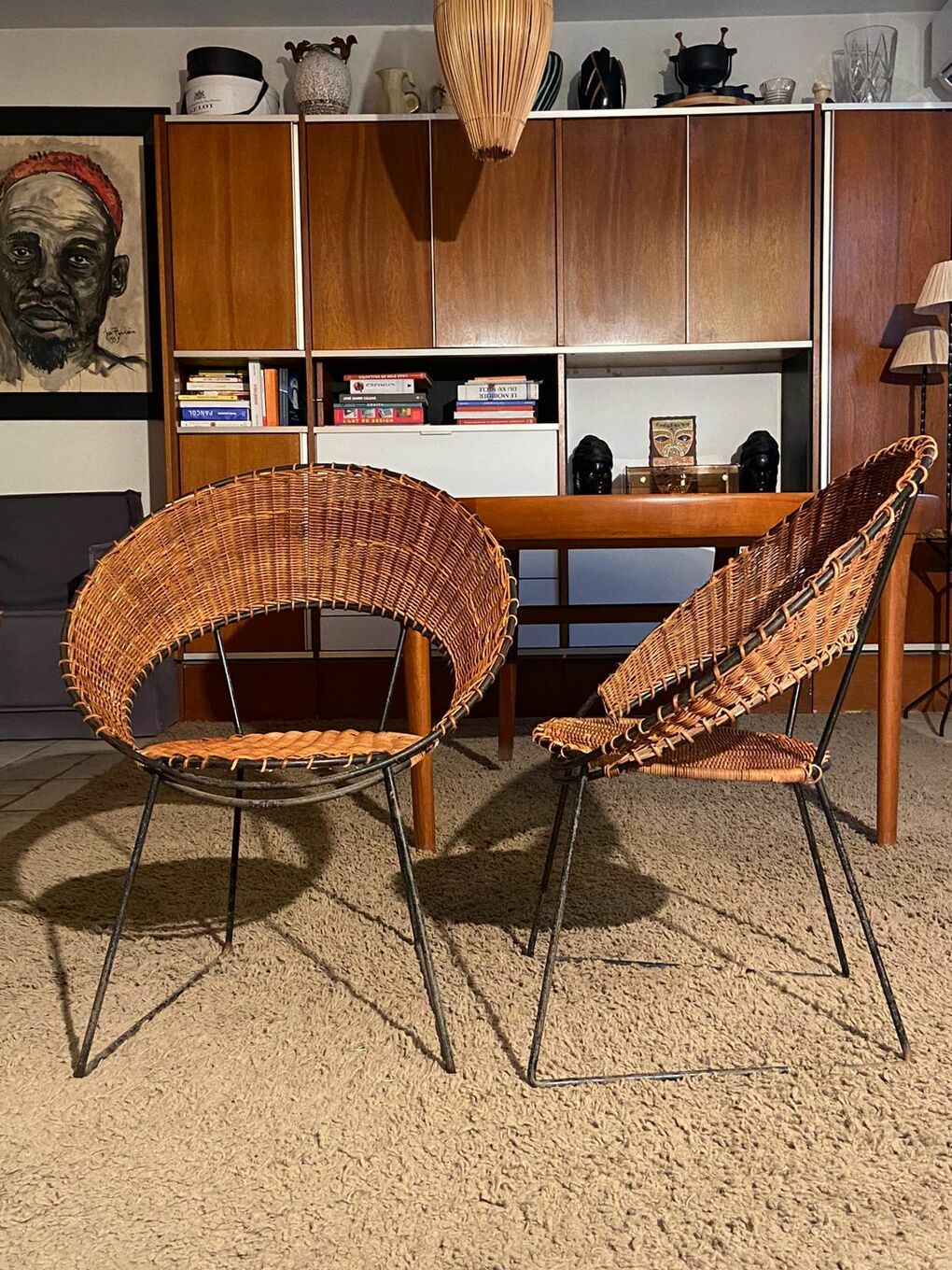 450.0 Set Of 2 Raoul Guy Wicker Armchairs And Coffee Table 1950 photo