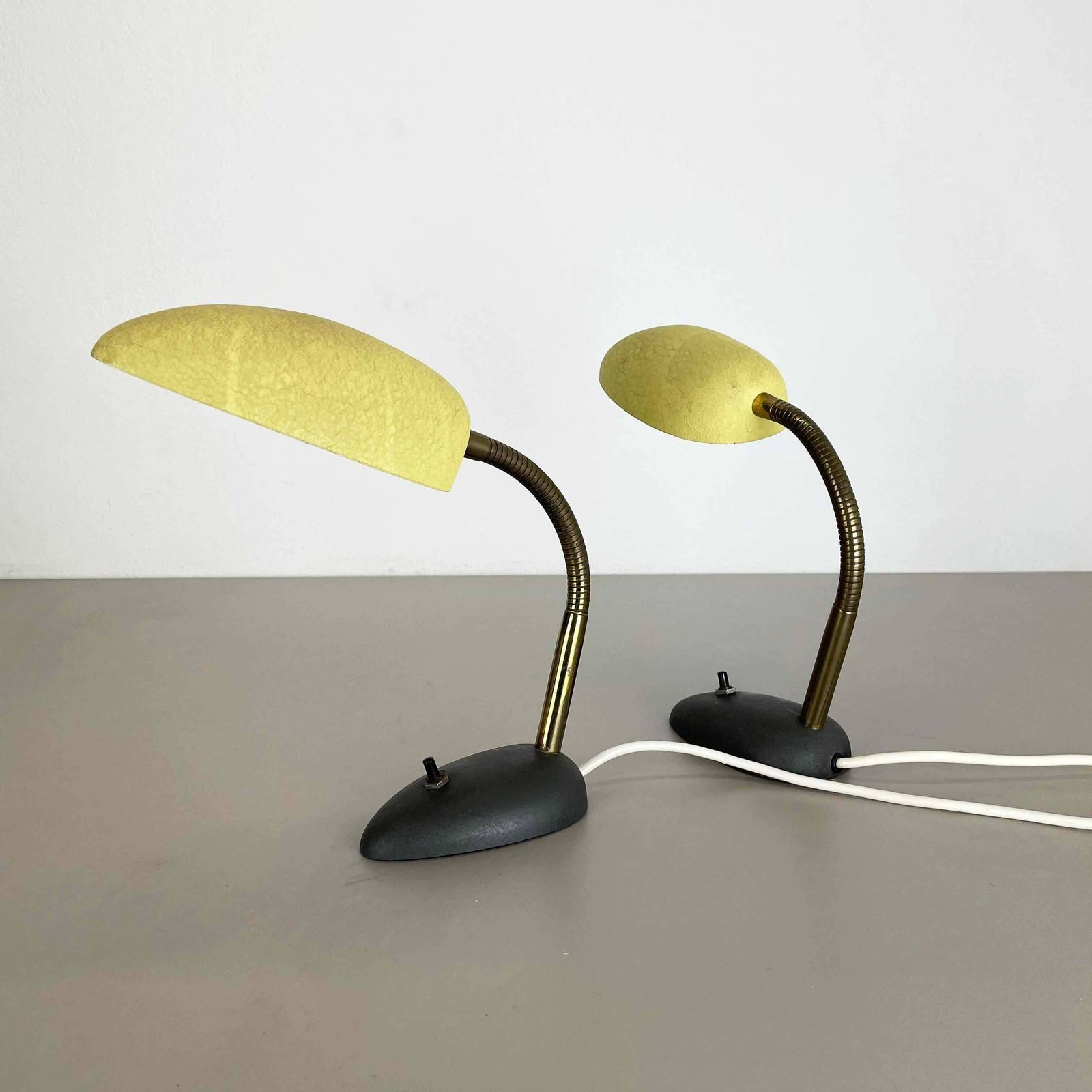 Set Of 2 Stilnovo Auböck Style Yellow + Black Sputnik Table Light, Italy, 1950s photo for sale