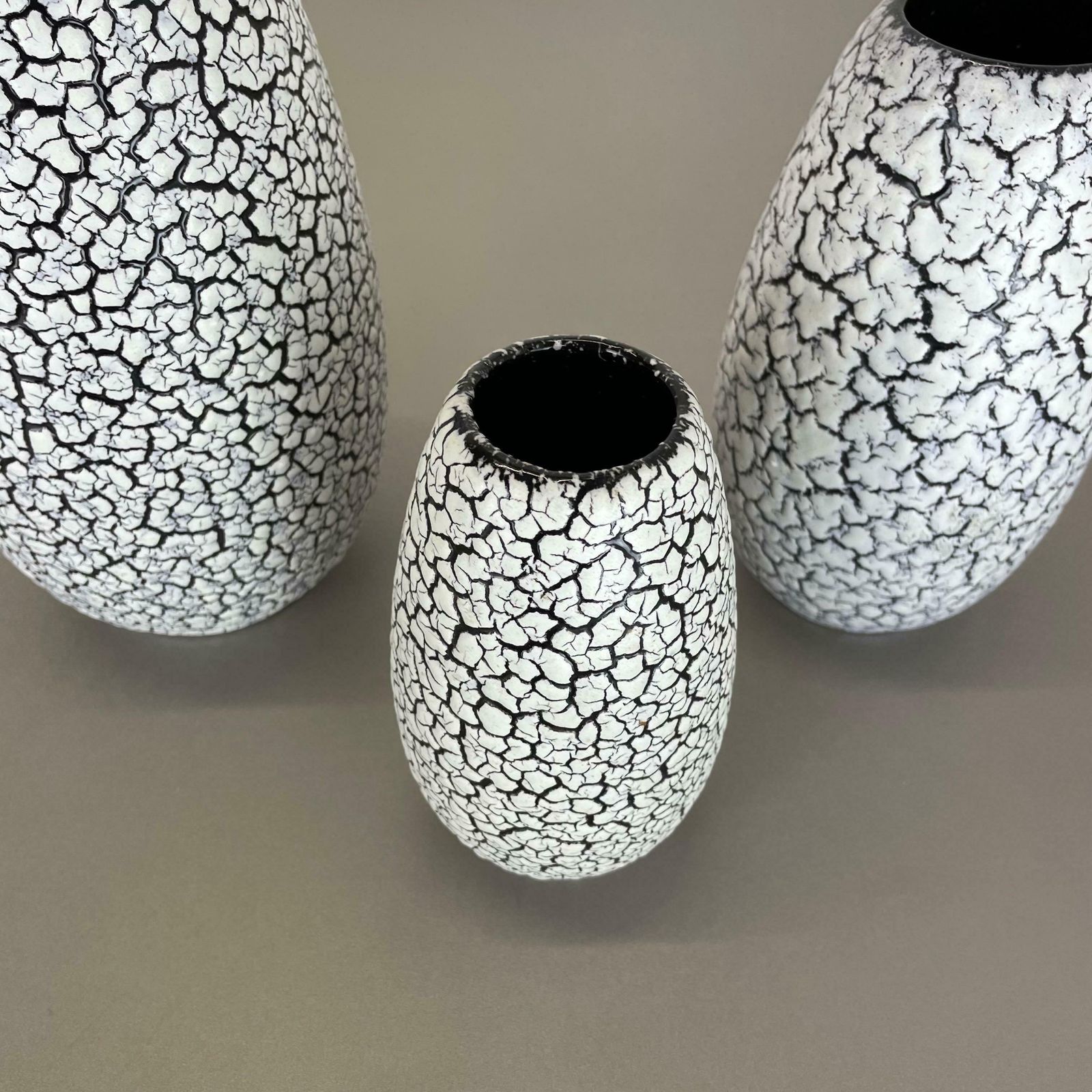 photo furniture Set Of Three Pottery Fat Lava Vases "Craquele" By Jasba, Germany, 1970s