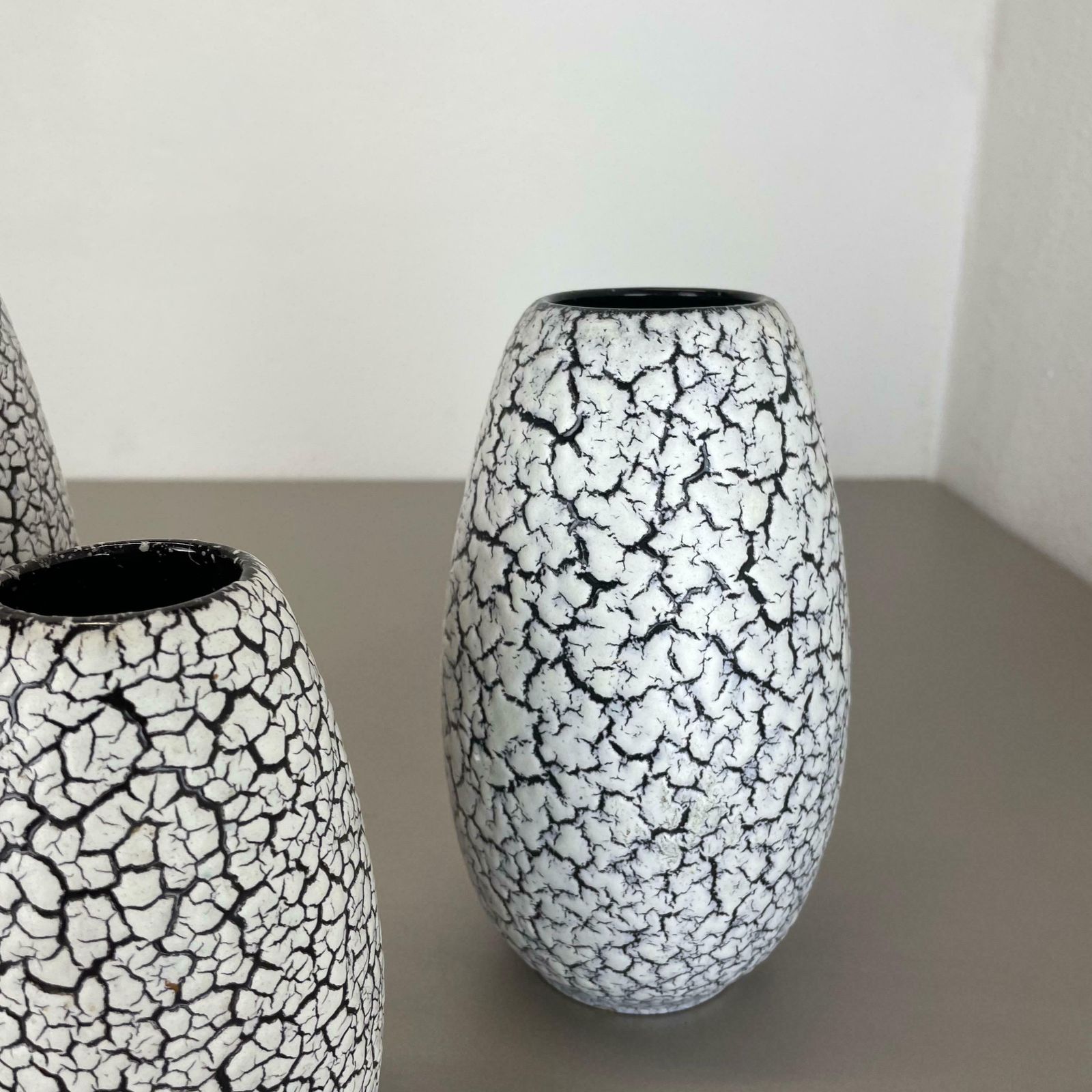 Home Decor Set Of Three Pottery Fat Lava Vases "Craquele" By Jasba, Germany, 1970s photo