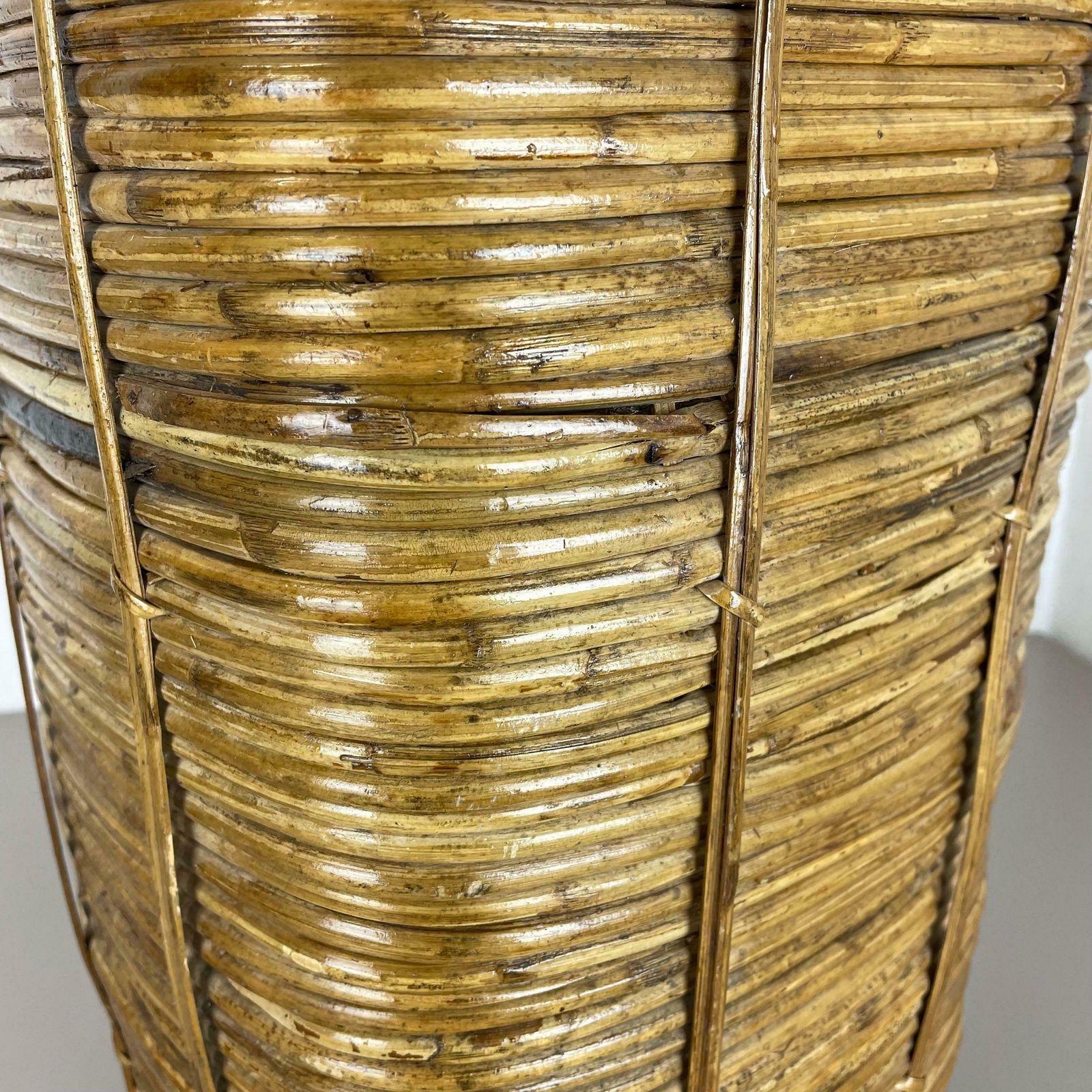 Home Decor Aubock Style Rattan And Brass Bauhaus Waste Bin, Umbrella Stand, France, 1960s photo