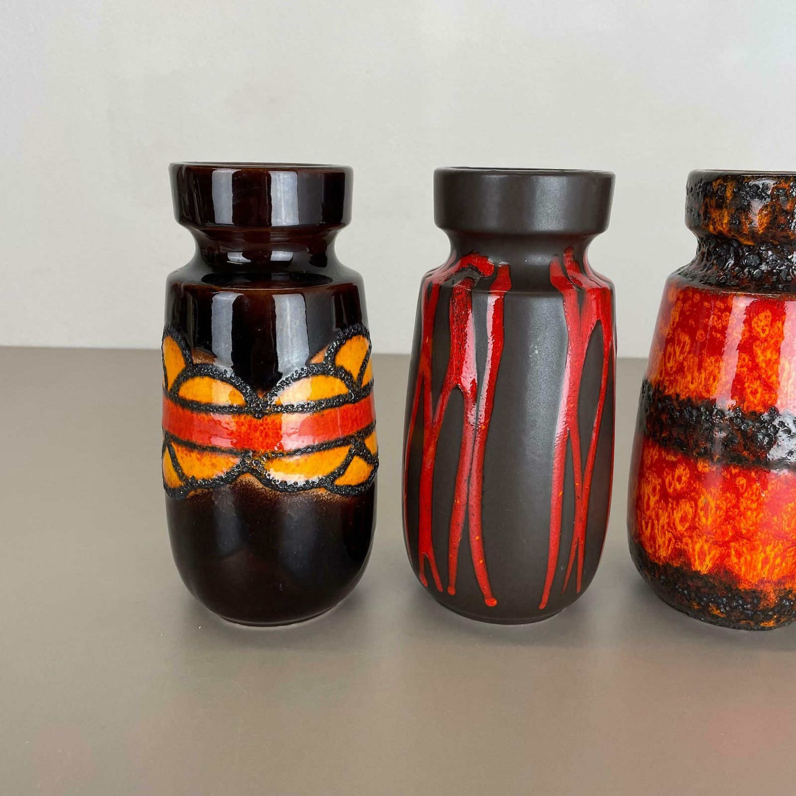 Set Of Four Vintage Pottery Fat Lava Vases Made By Scheurich, Germany, 1970s photo Home Decor