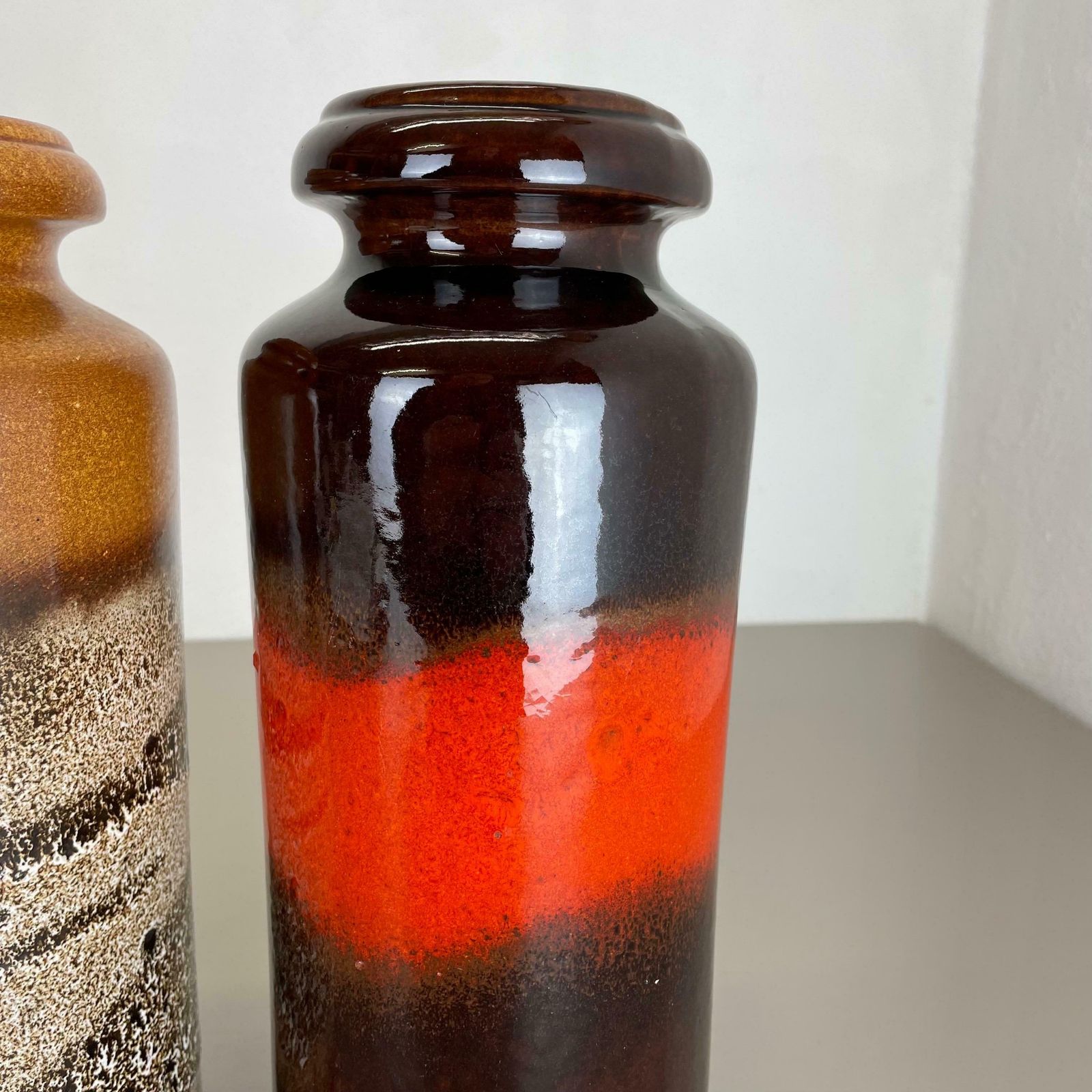 Set Of Two Pottery Fat Lava Vases "Multi Colour" By Scheurich, Germany, 1970s photo vintage