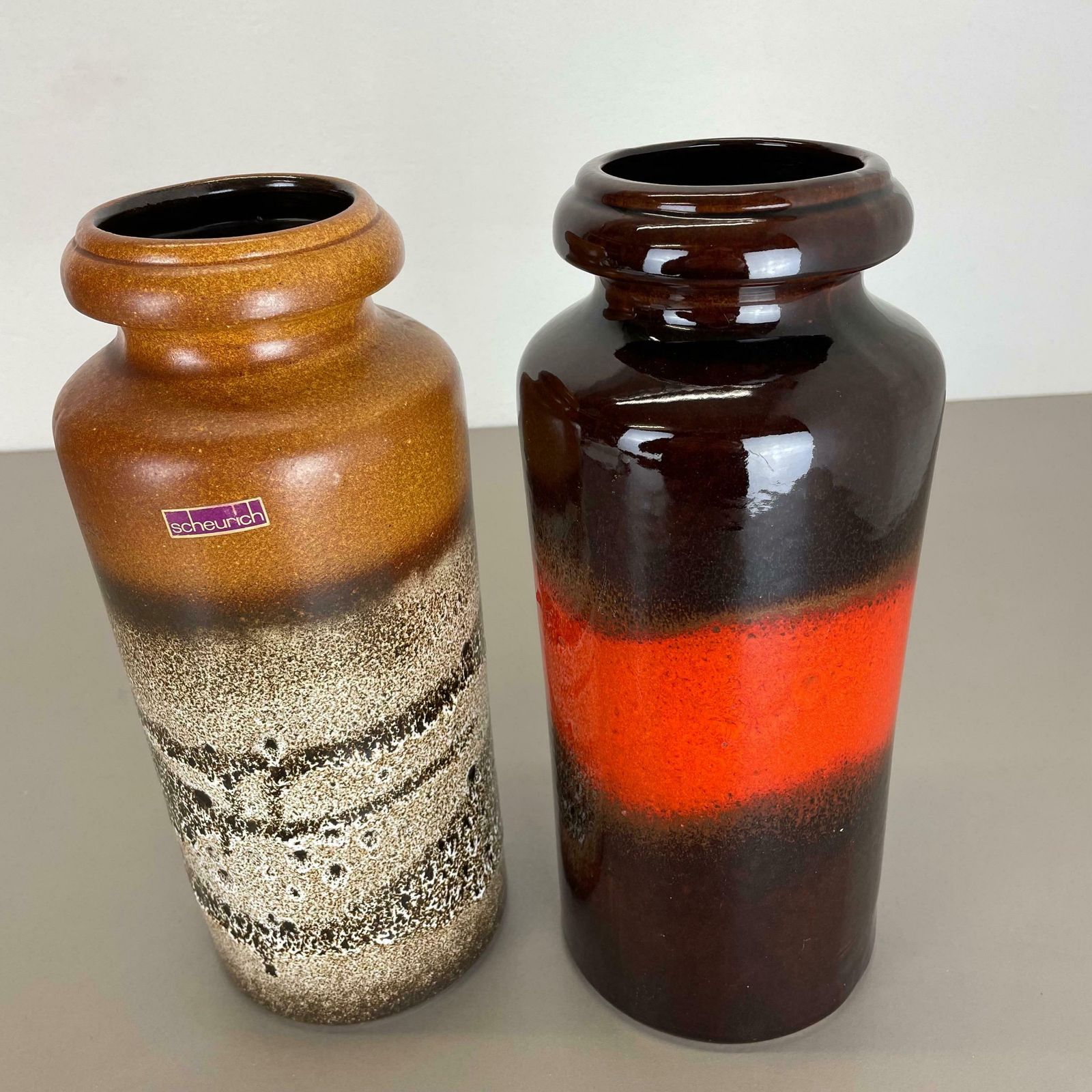 photo for sale Set Of Two Pottery Fat Lava Vases "Multi Colour" By Scheurich, Germany, 1970s