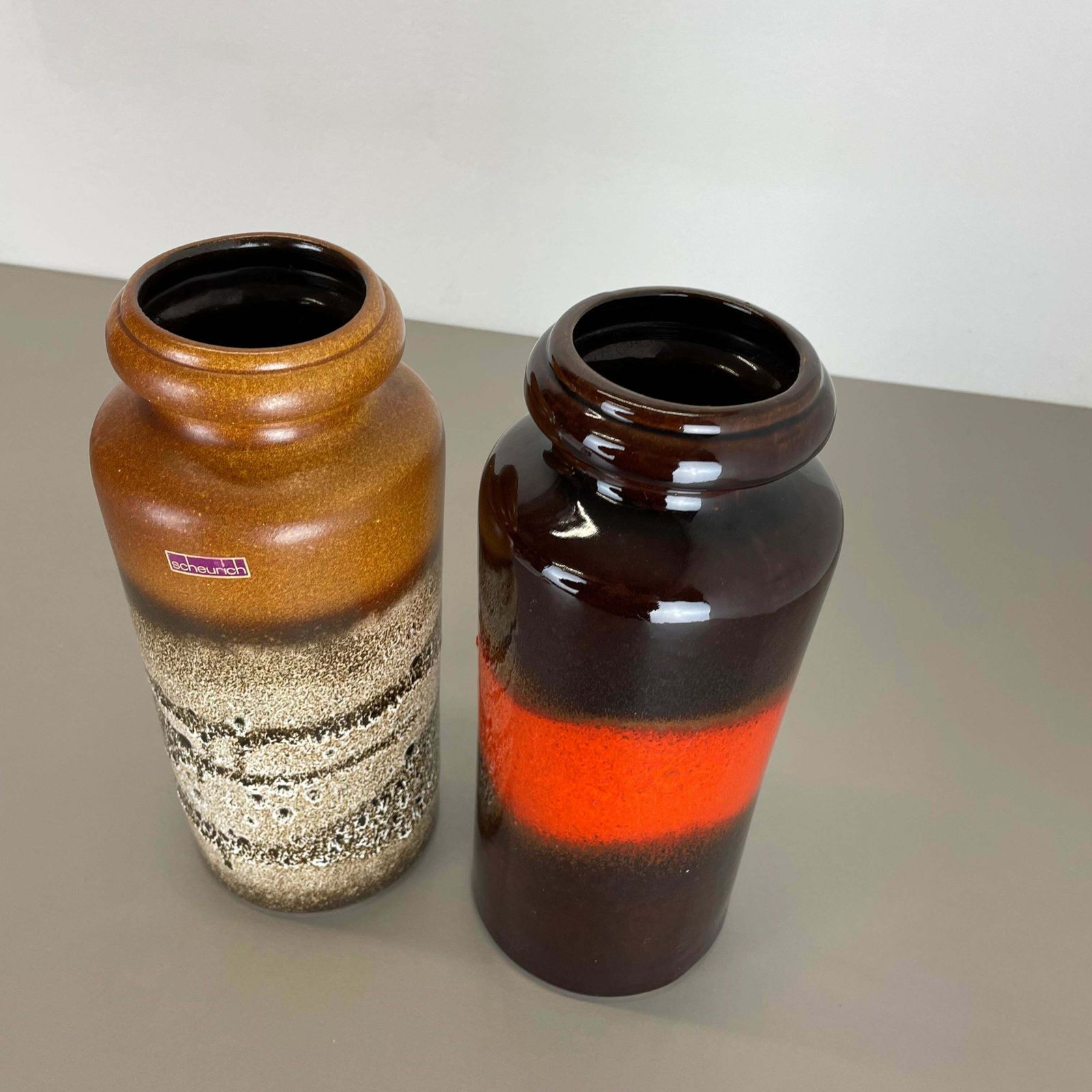 Home Decor Set Of Two Pottery Fat Lava Vases "Multi Colour" By Scheurich, Germany, 1970s photo