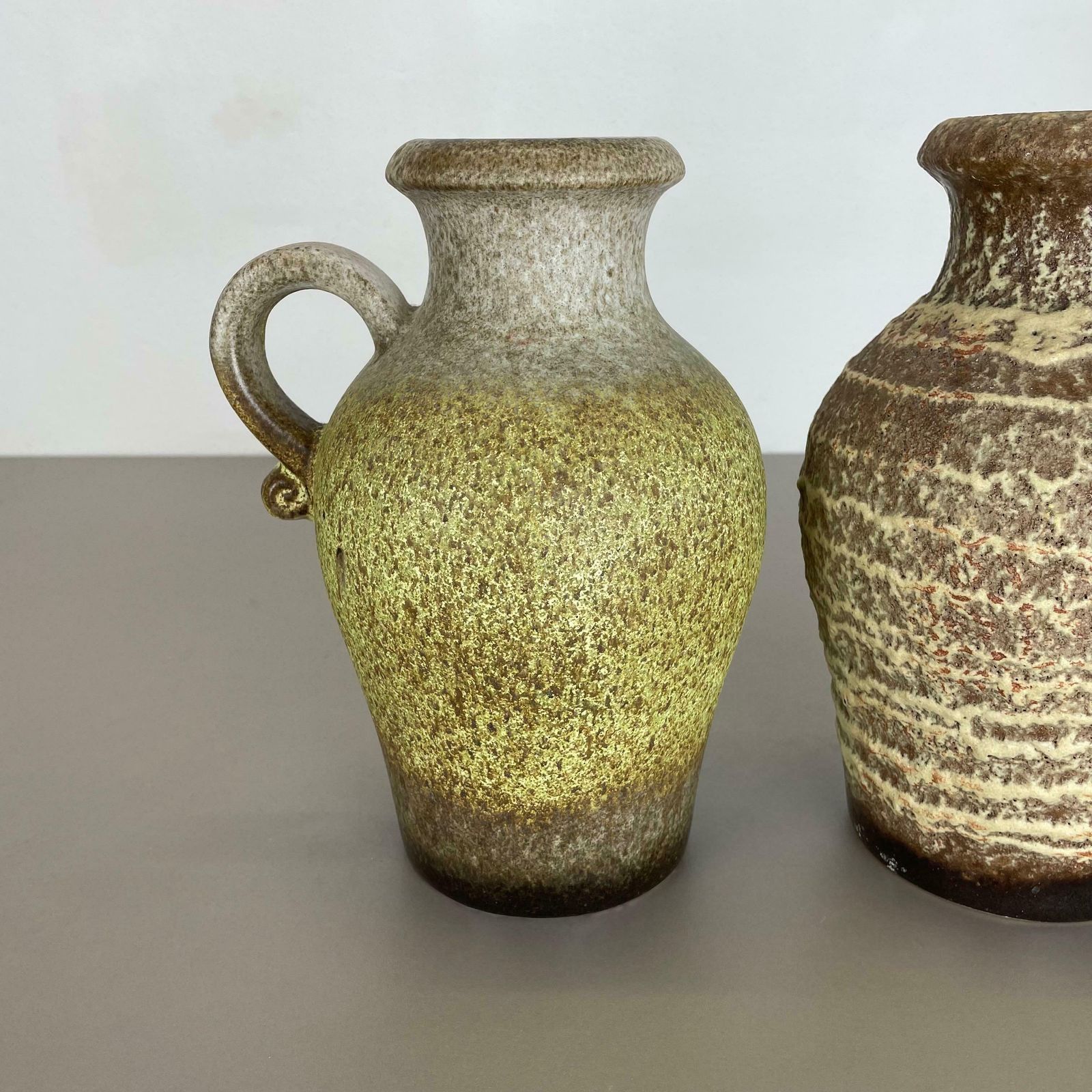 Set Of Two Pottery Fat Lava Vases "Multi Colour" By Scheurich, Germany, 1970s photo for sale