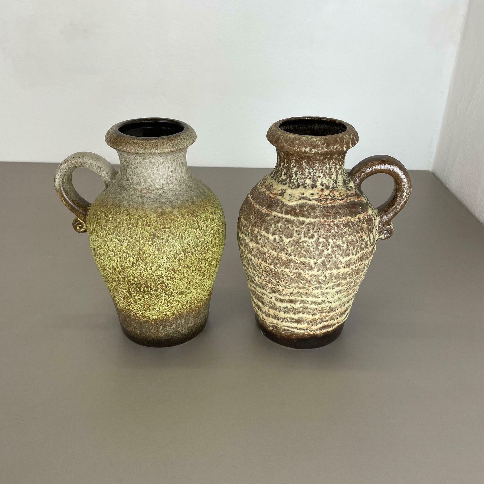 Set Of Two Pottery Fat Lava Vases "Multi Colour" By Scheurich, Germany, 1970s photo vinterior