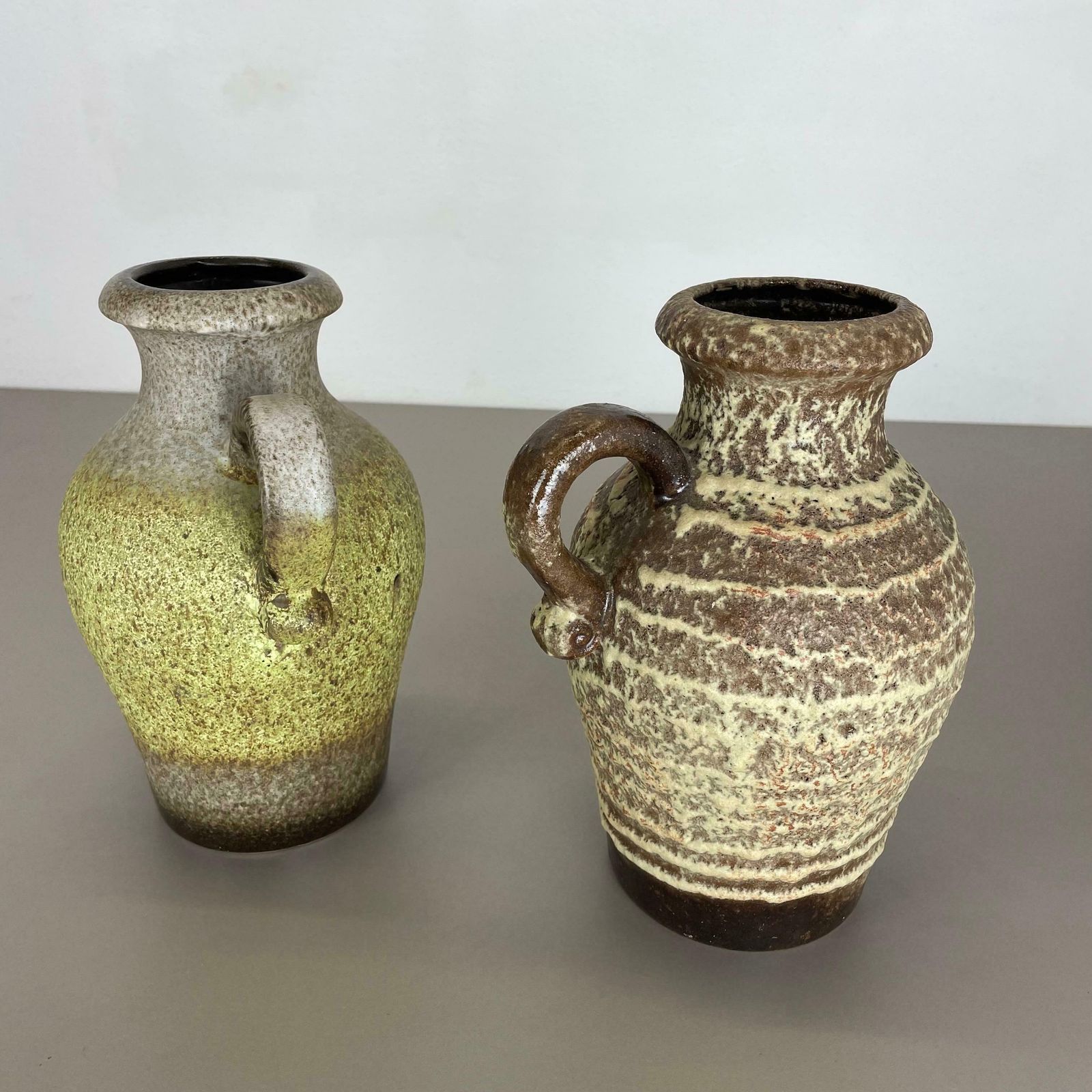 photo vintage Set Of Two Pottery Fat Lava Vases "Multi Colour" By Scheurich, Germany, 1970s