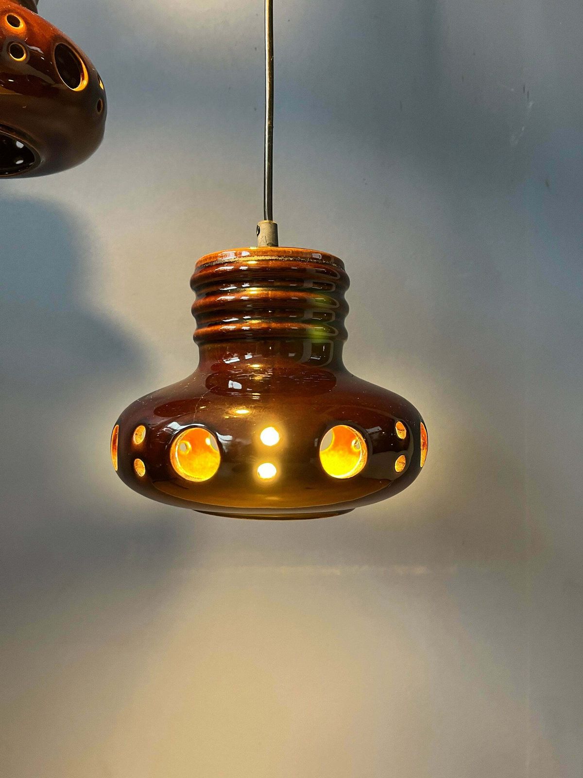 West Germany Ceramic Cascade Chandelier / Pendant Light photo vintage