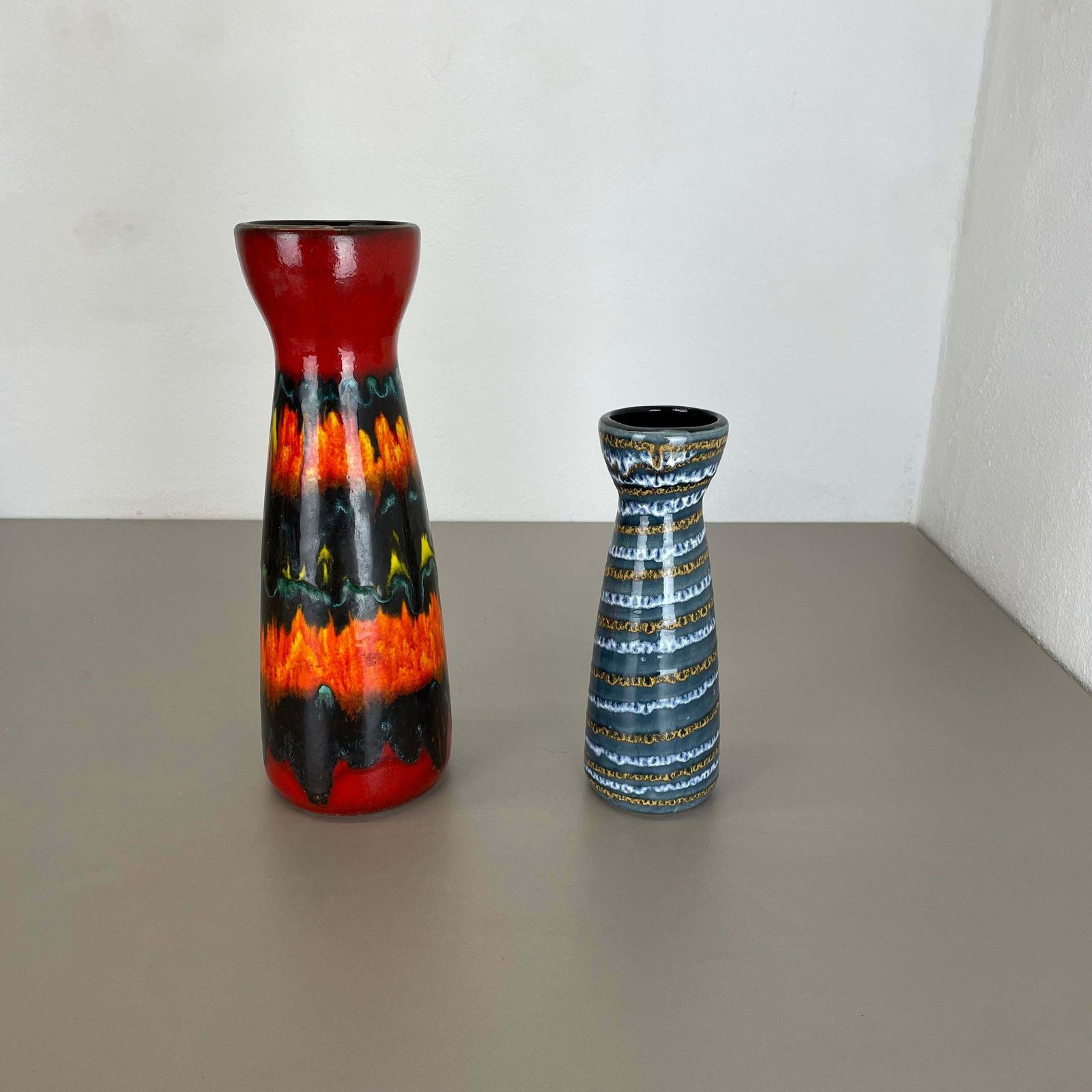 Set Of Two Pottery Fat Lava Vases "Multi Colour" By Scheurich, Germany, 1970s photo furniture