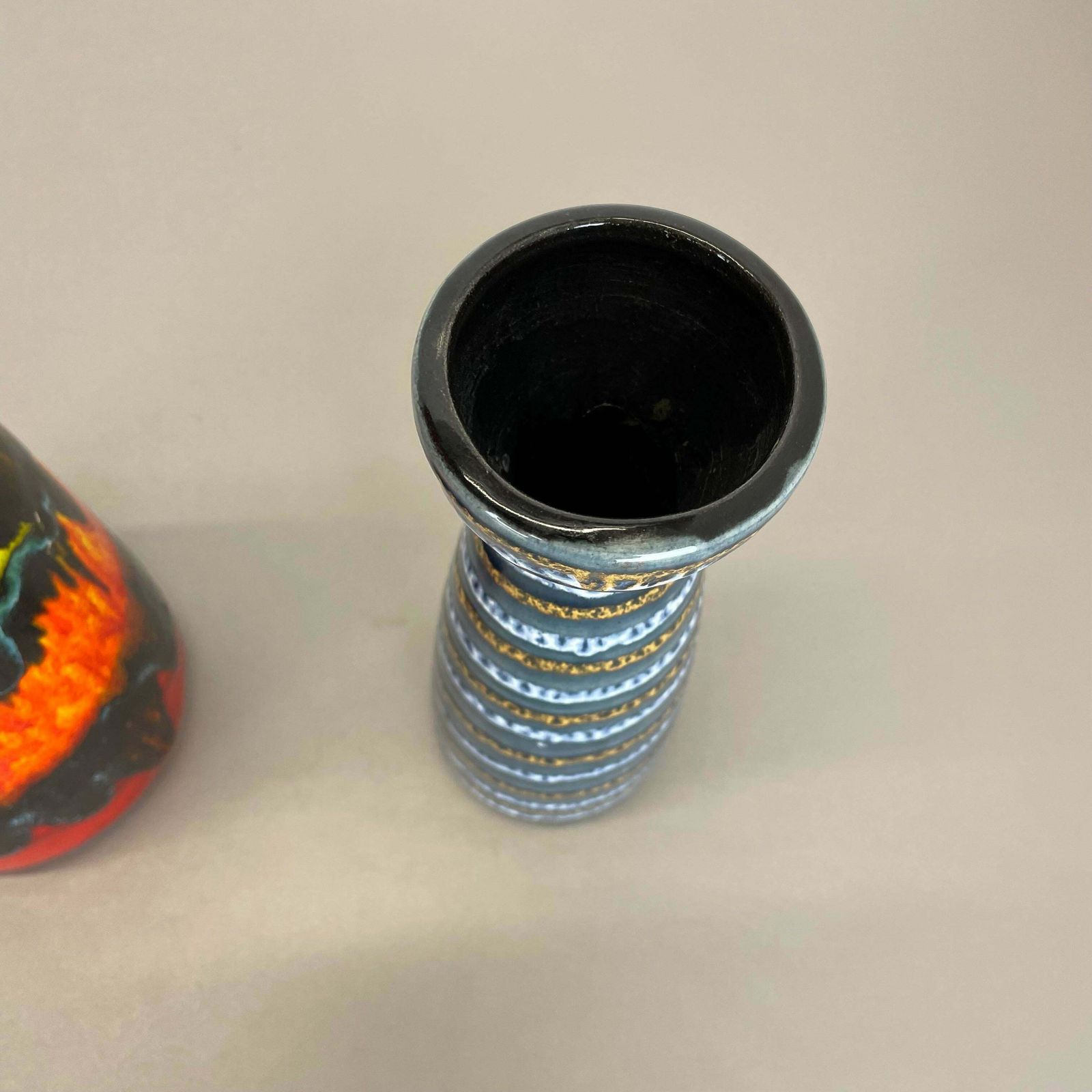 photo vinterior Set Of Two Pottery Fat Lava Vases "Multi Colour" By Scheurich, Germany, 1970s