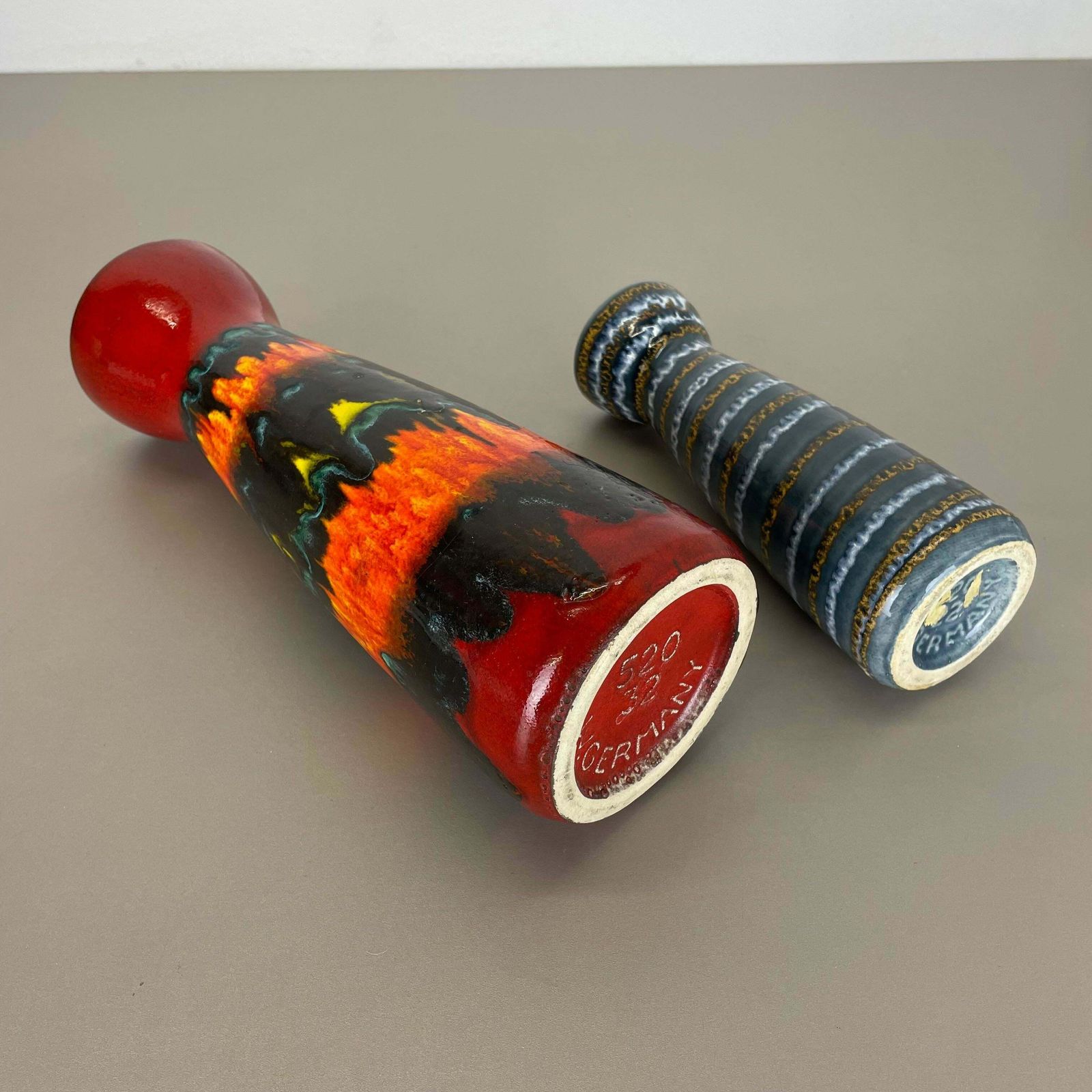 photo buy Set Of Two Pottery Fat Lava Vases "Multi Colour" By Scheurich, Germany, 1970s