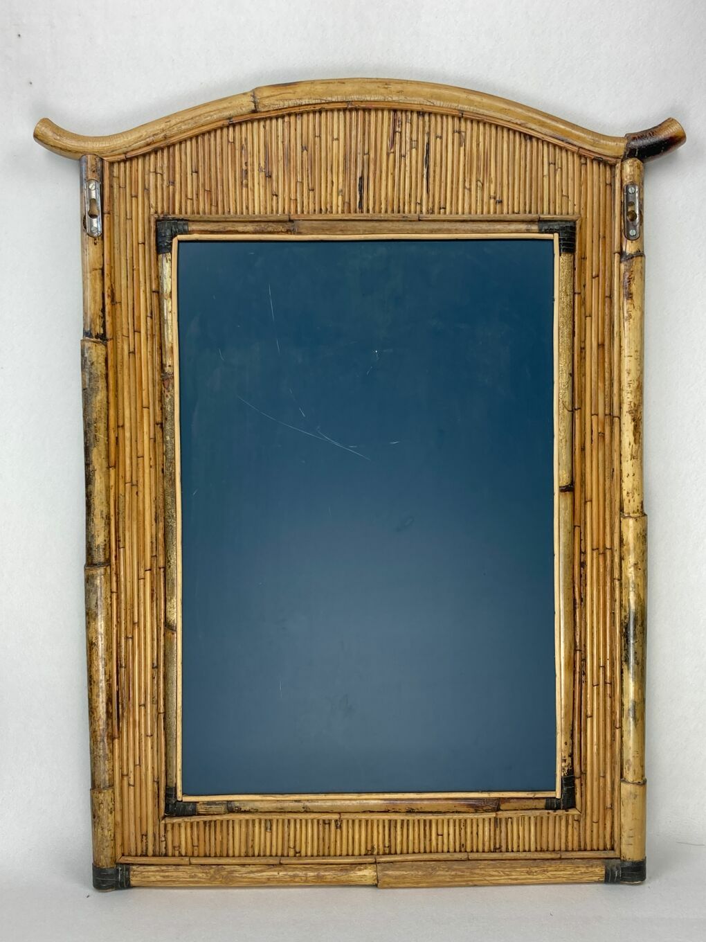 Midcentury Palm Regency Bamboo Rattan Pencil Reed Mirror photo vinterior