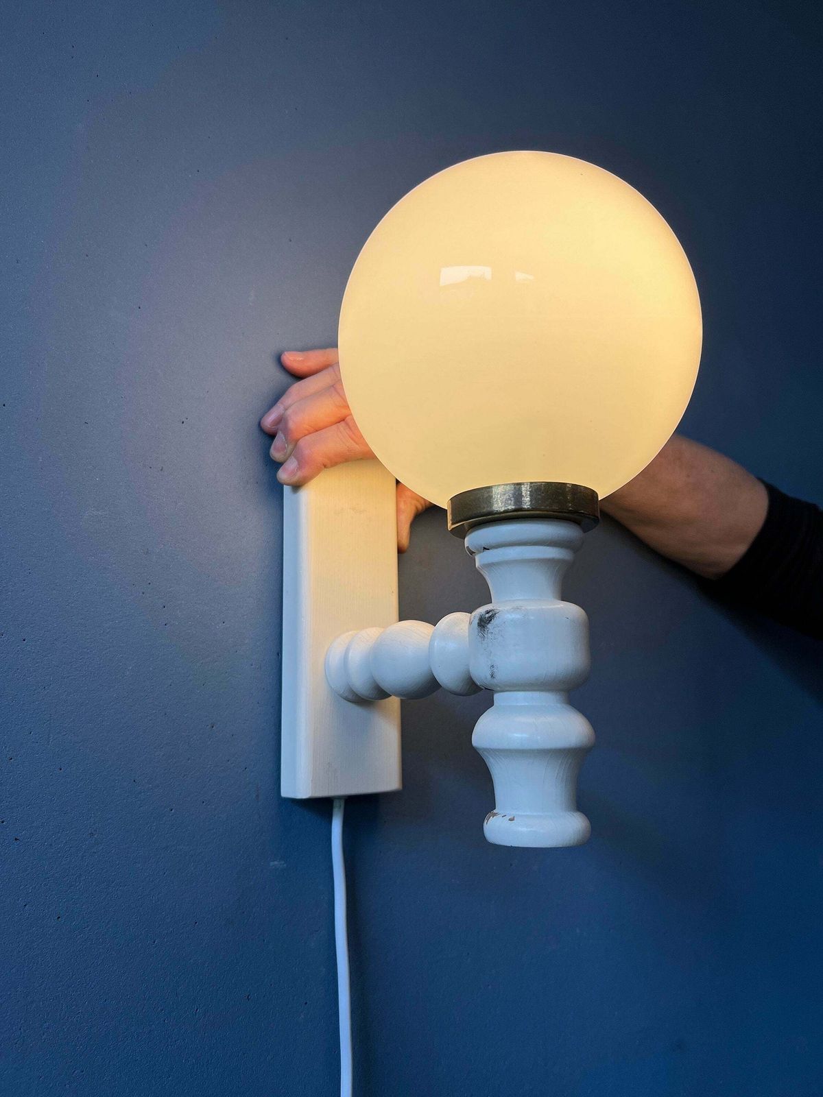 Vintage Opaline Glazen Wandlamp / Witte Space Age Wandlamp photo Verlichting