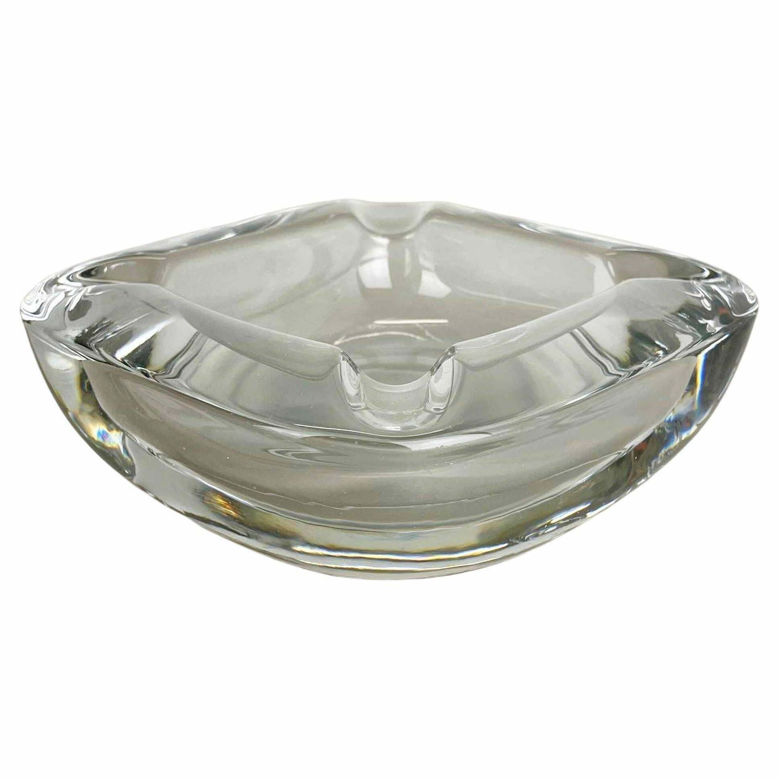 Large 1,8kg French Lucid Crystal Glass Shell Ashtray By Art Vannes France 1970