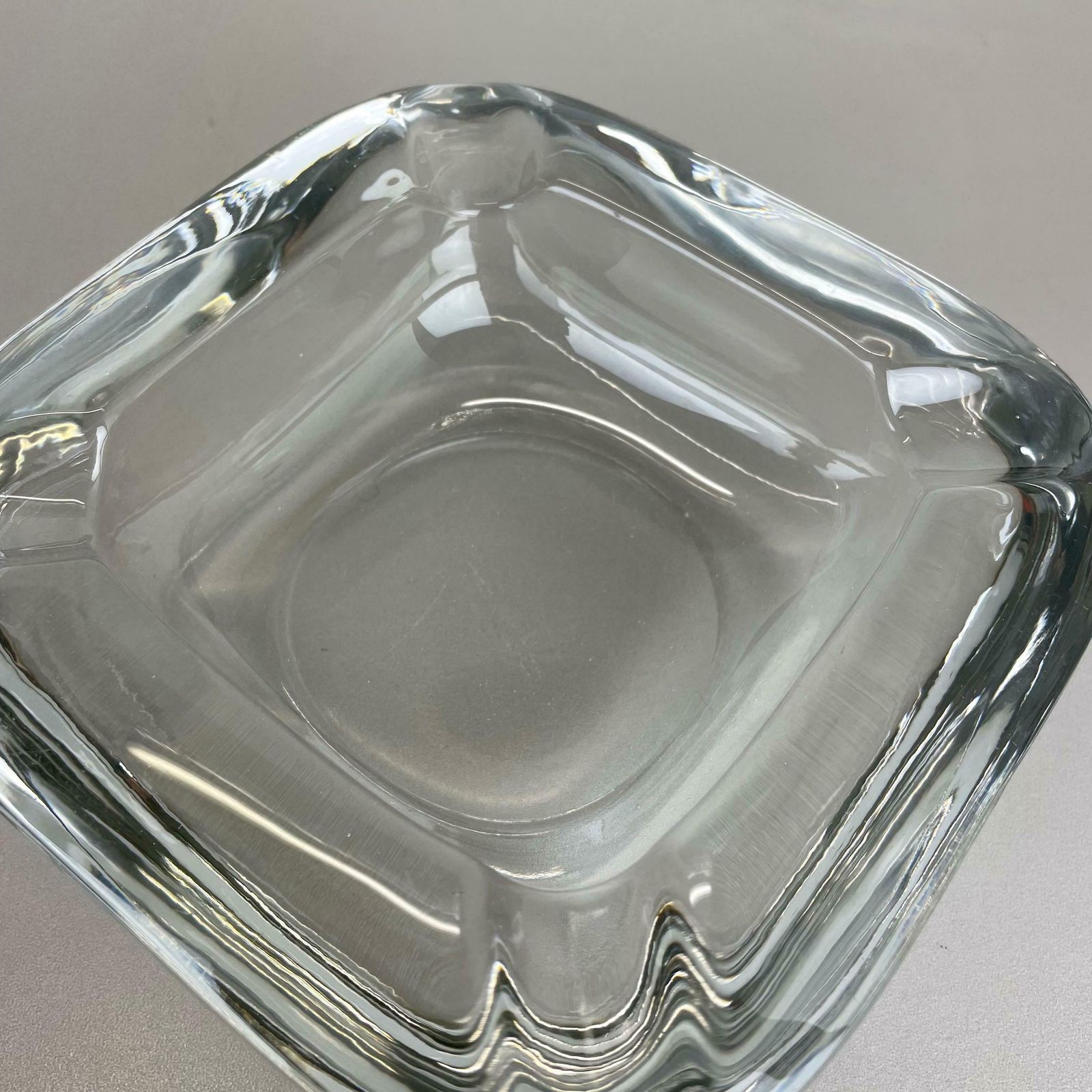 photo for sale Large 1,8kg French Lucid Crystal Glass Shell Ashtray By Art Vannes France 1970