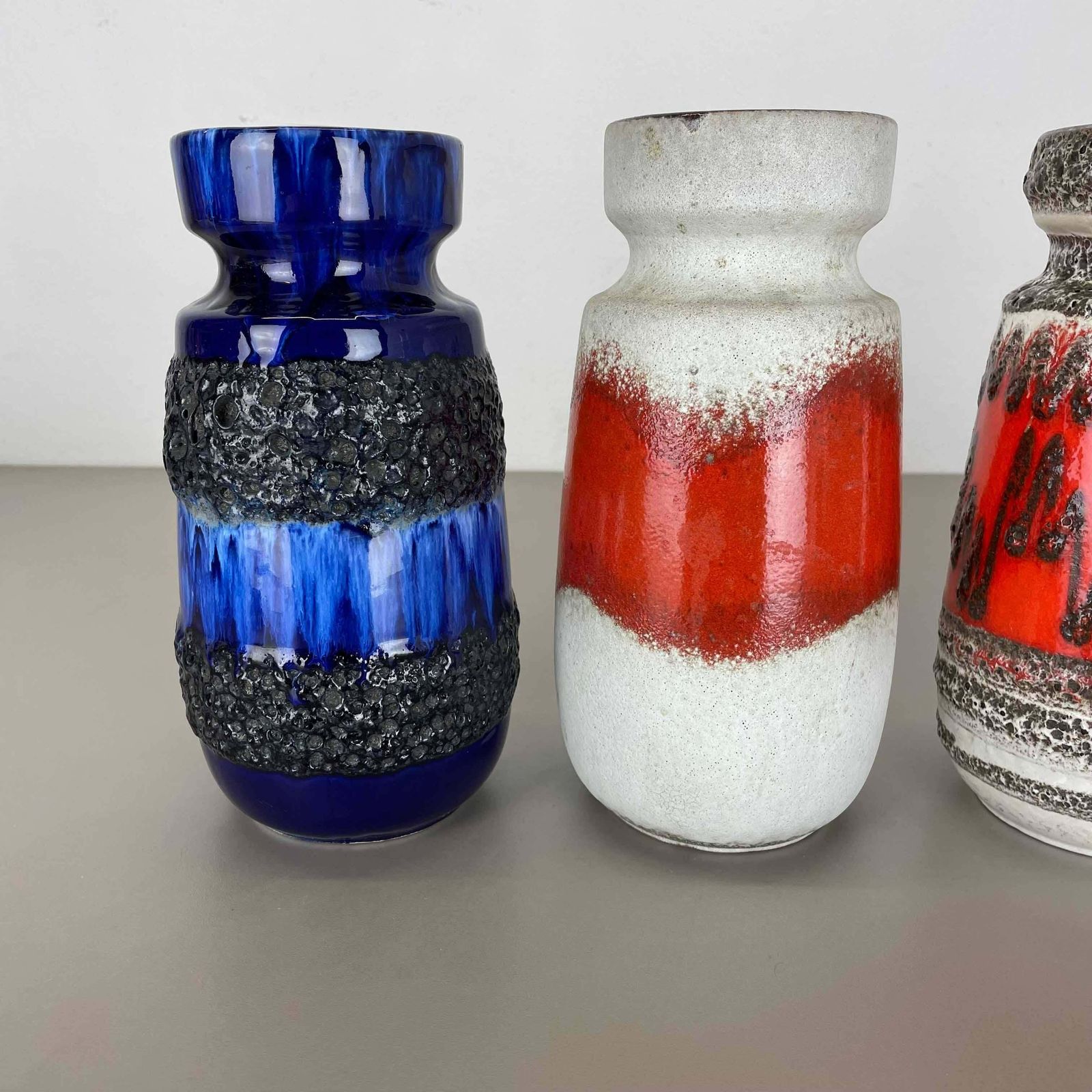 Set Of Four Vintage Pottery Fat Lava Vases Made By Scheurich, Germany, 1970s photo Home Decor