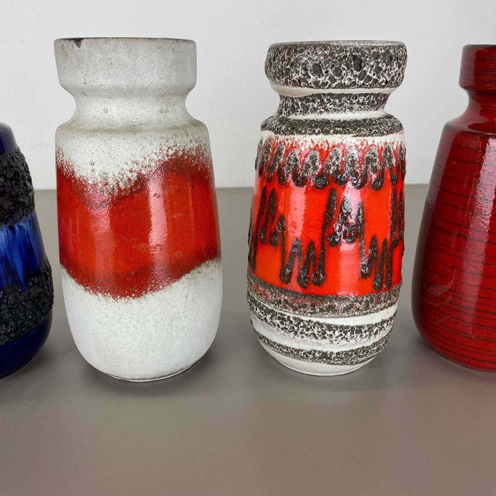 photo for sale Set Of Four Vintage Pottery Fat Lava Vases Made By Scheurich, Germany, 1970s
