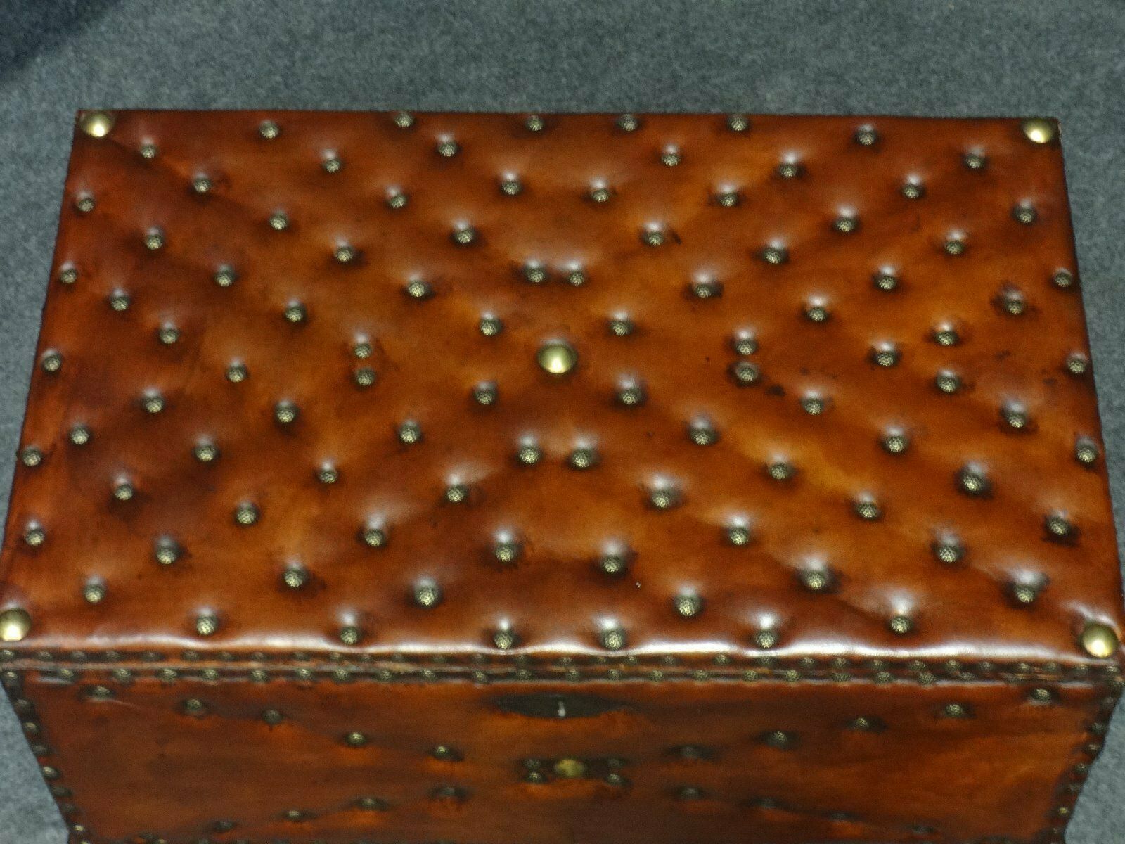 Good Leather Covered & Brass Studded Chest C.1870 photo vinterior