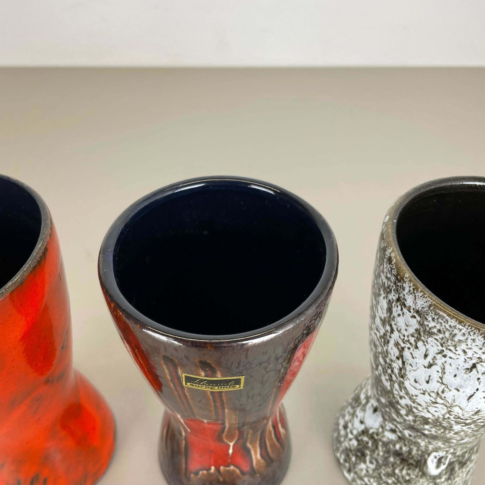410.0 Set Of Three Vintage Pottery Fat Lava Vases Made By Scheurich Germany 1970s photo