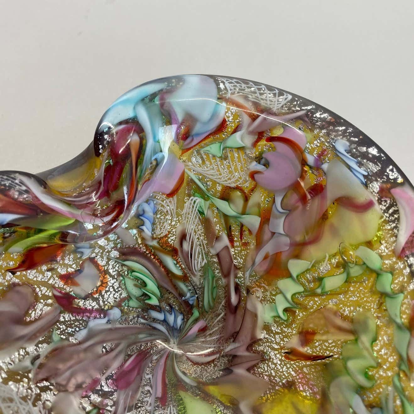 photo vinterior Multicolor Murano Glass Bowl Gold Flakes Shell Ashtray Dino Martens Italy, 1960s