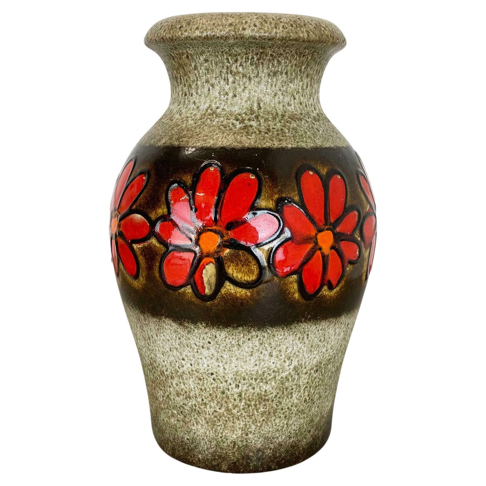 Large Pottery Fat Lava Multi Colour "Floral" Floor Vase Made By Scheurich, 1970s