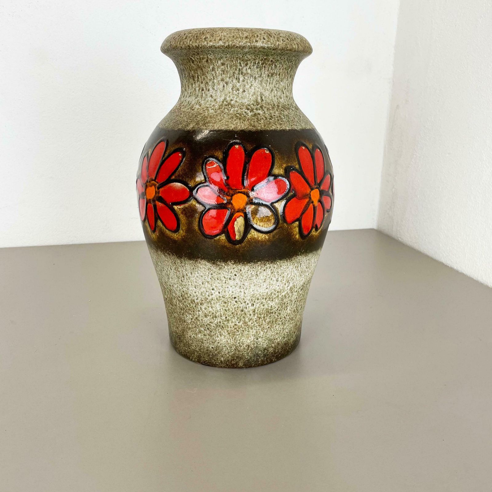 Large Pottery Fat Lava Multi Colour "Floral" Floor Vase Made By Scheurich, 1970s photo furniture
