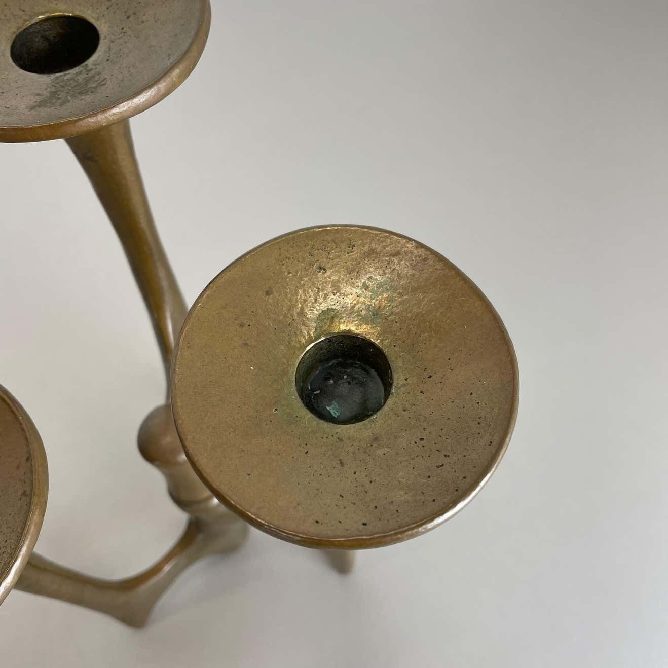 photo for sale Midcentury Brutalist Bronze Tripod Candleholder By Michael Harjes, Germany 1960s