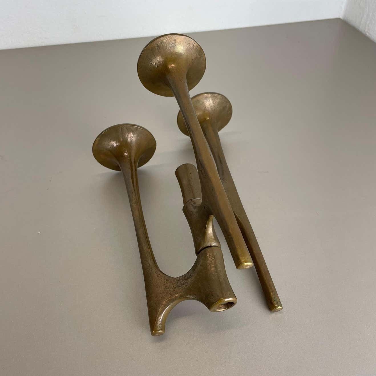 photo vintage Midcentury Brutalist Bronze Tripod Candleholder By Michael Harjes, Germany 1960s