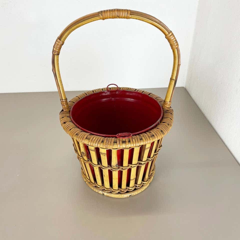 Minimalistic Bamboo Metal Planter Plant Stand Matégot Style, France, 1960s photo for sale