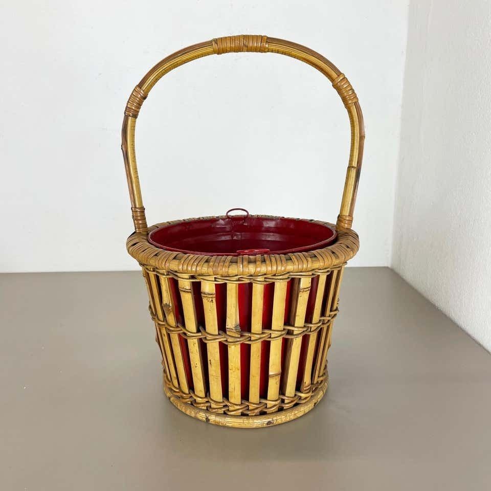 Minimalistic Bamboo Metal Planter Plant Stand Matégot Style, France, 1960s photo Garden Decor