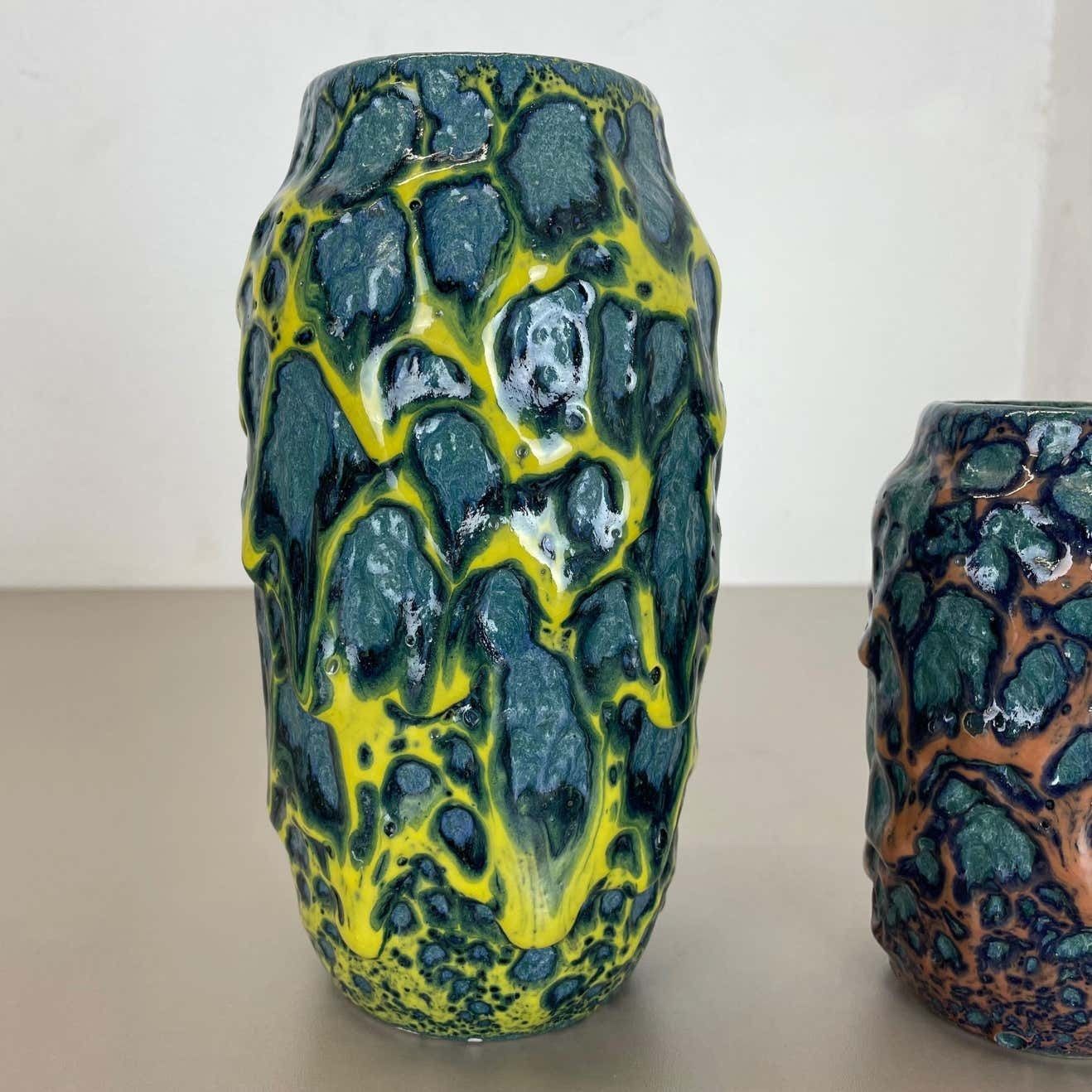Set Of 2 Rare Super Color Crusty Fat Lava Vases By Scheurich, Germany Wgp, 1970s photo vinterior