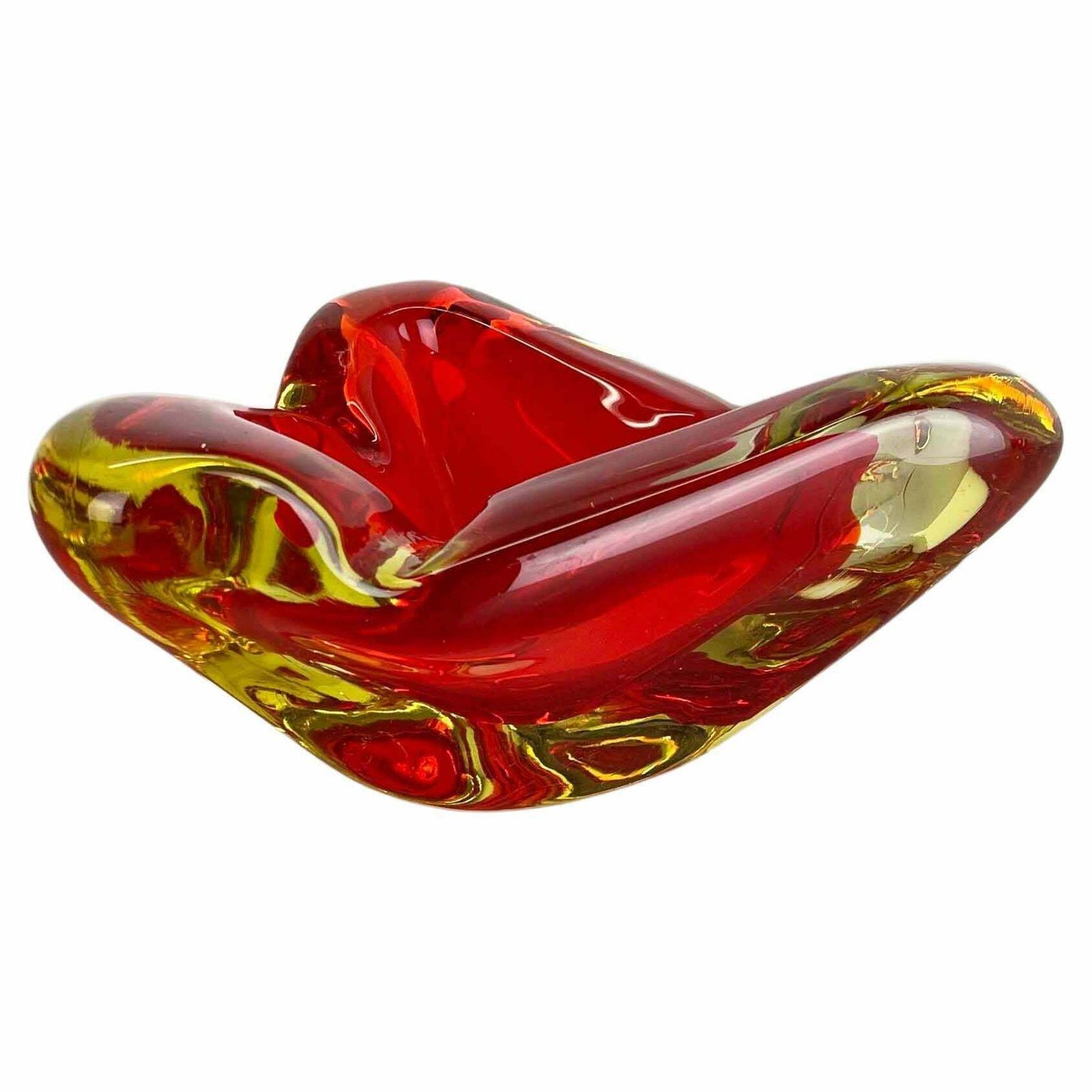 Rare Xl 1,7kg Red Yelllow Bowl Element Shell Ashtray Murano Italy 1970