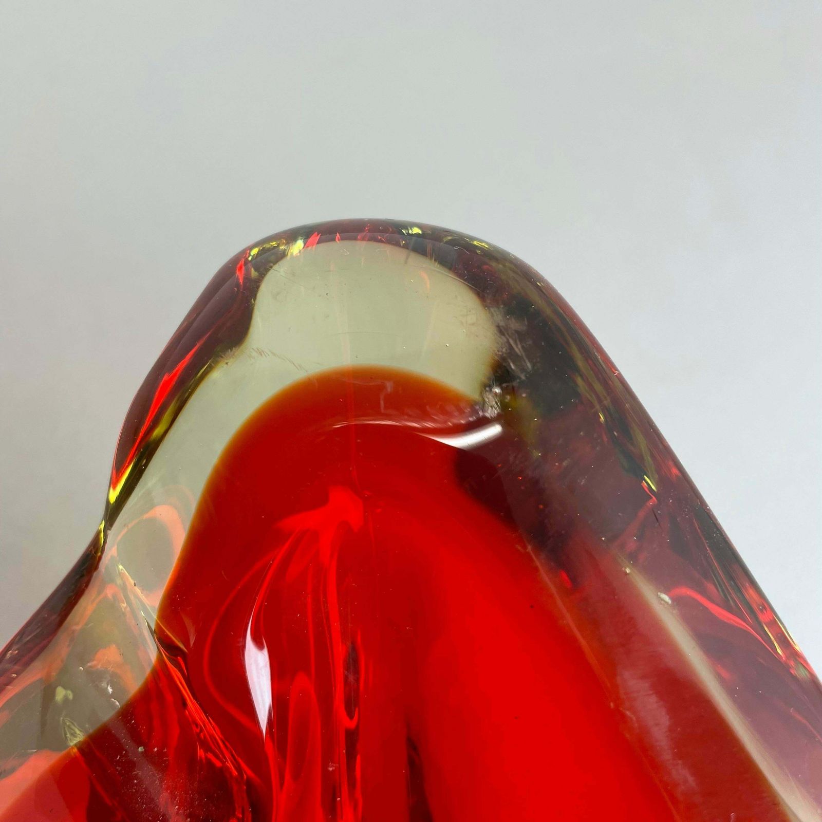 photo for sale Rare Xl 1,7kg Red Yelllow Bowl Element Shell Ashtray Murano Italy 1970