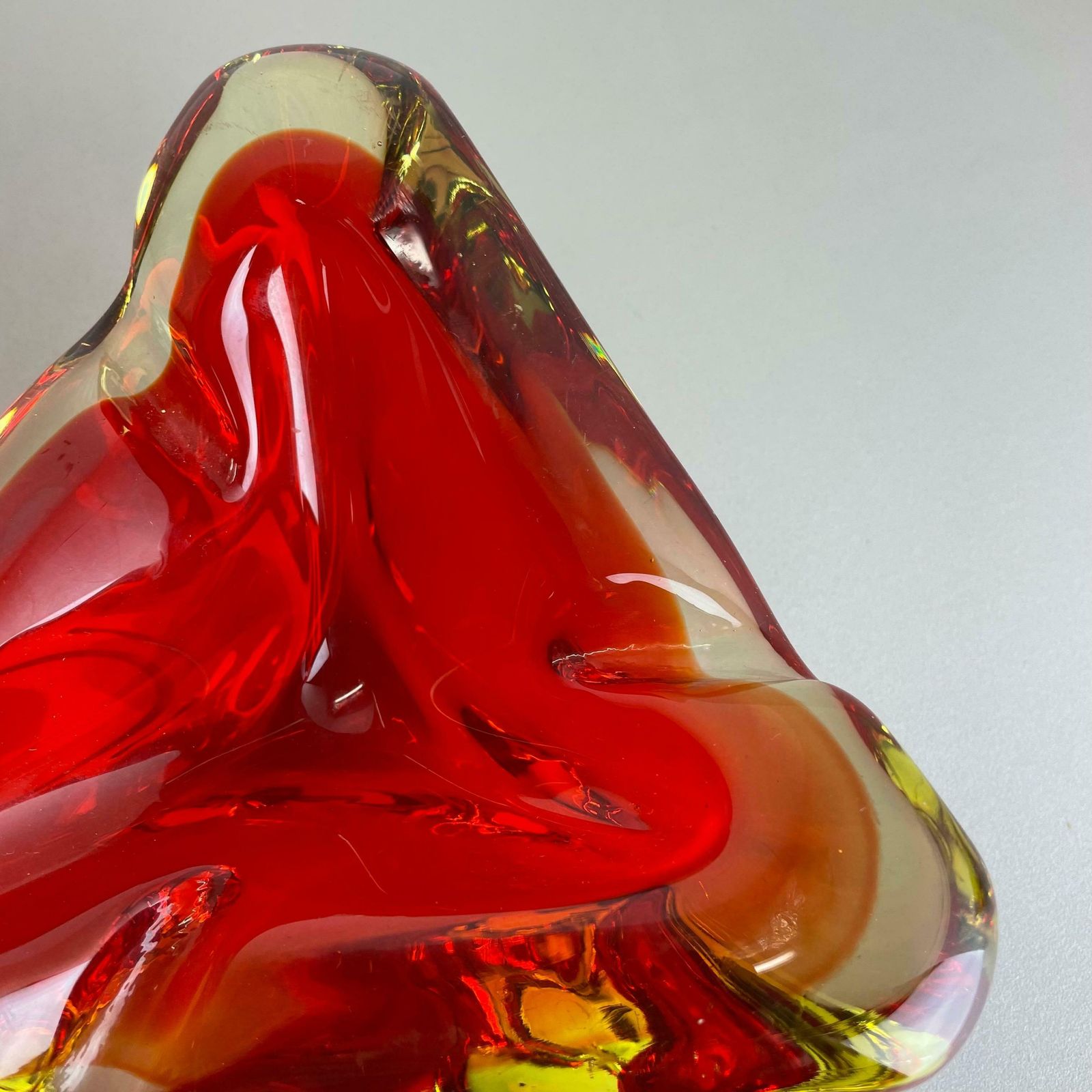 Home Decor Rare Xl 1,7kg Red Yelllow Bowl Element Shell Ashtray Murano Italy 1970 photo