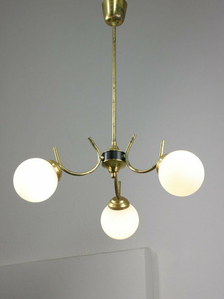 Mid Century Italian Chandelier In Brass And Opaline Glass photo furniture
