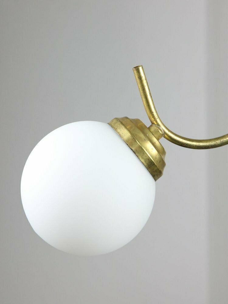 Mid Century Italian Chandelier In Brass And Opaline Glass photo buy