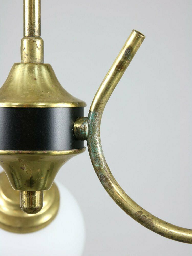 photo furniture Mid Century Italian Chandelier In Brass And Opaline Glass