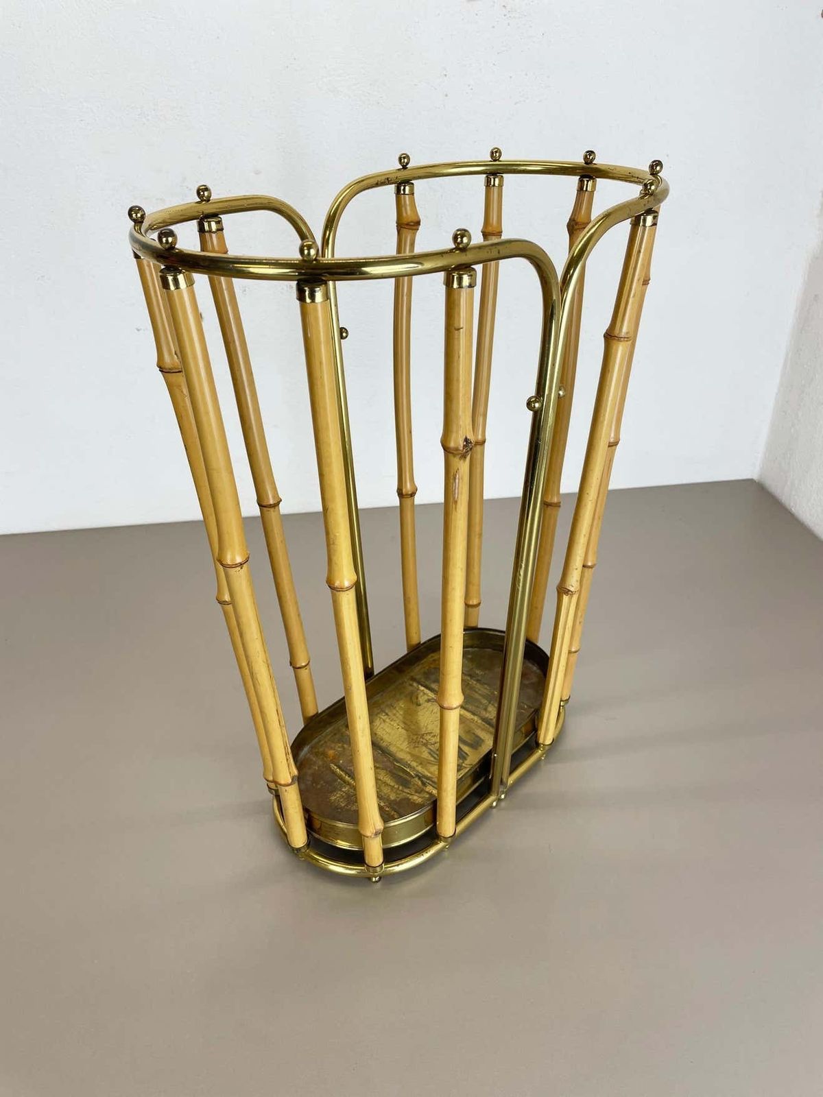 Hollywood Regency Auböck Style Brass Bamboo Umbrella Stand, Austria, 1950s photo 1671.0