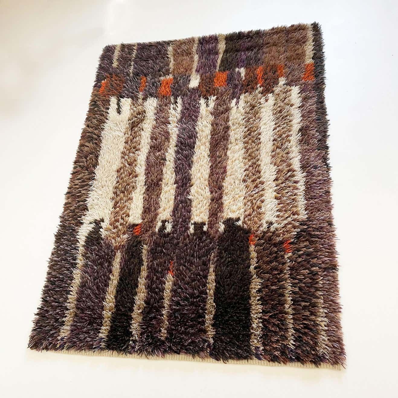 Original Abstract Scandinavian High Pile Abstract Rya Rug Carpet, Finland, 1960s photo for sale