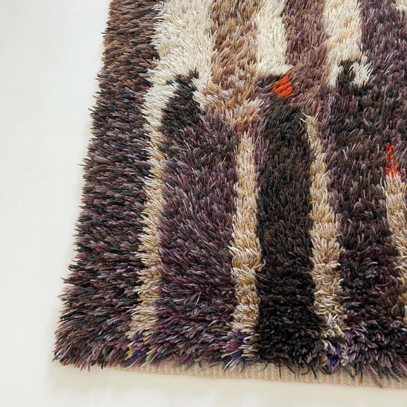 Original Abstract Scandinavian High Pile Abstract Rya Rug Carpet, Finland, 1960s photo vinterior