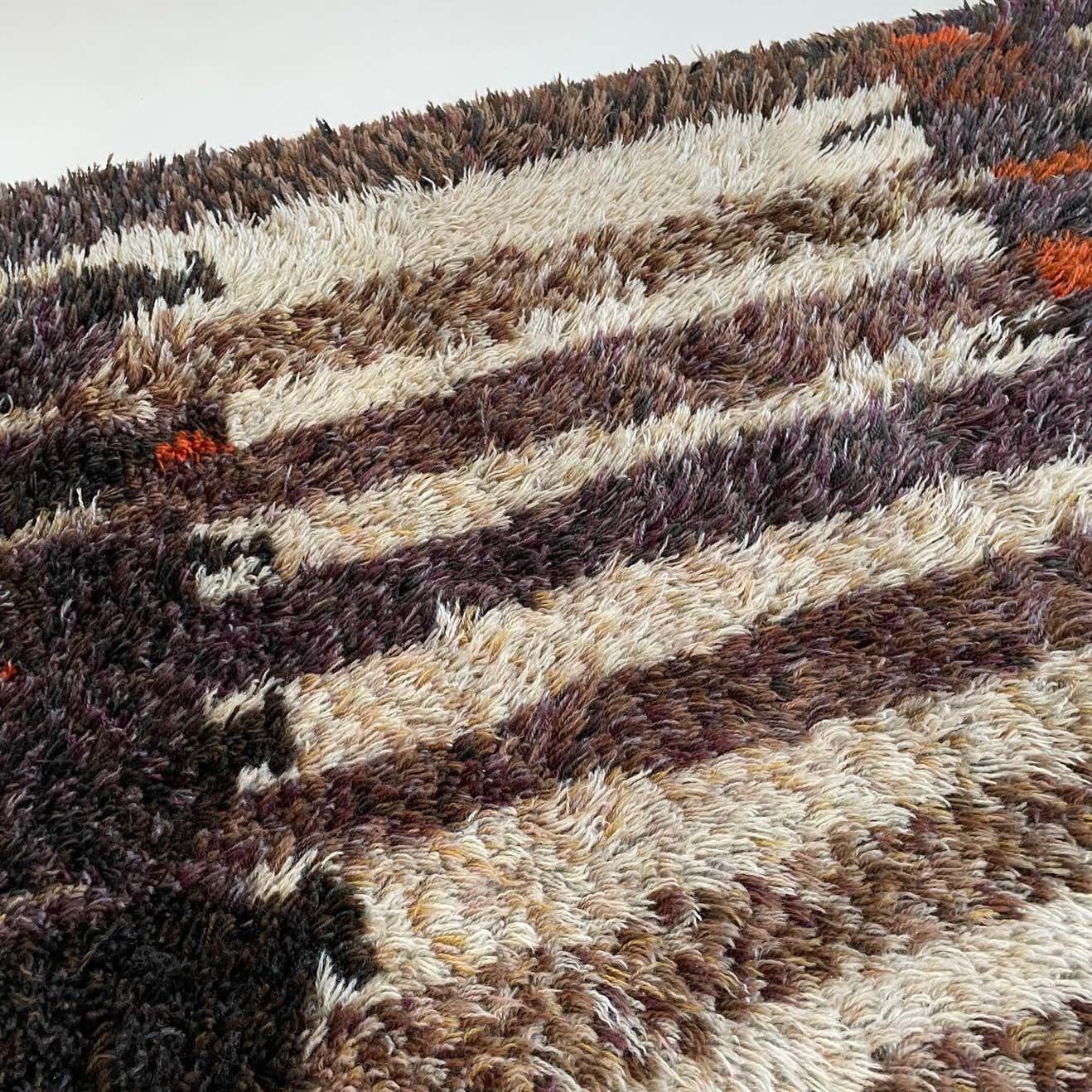 photo for sale Original Abstract Scandinavian High Pile Abstract Rya Rug Carpet, Finland, 1960s