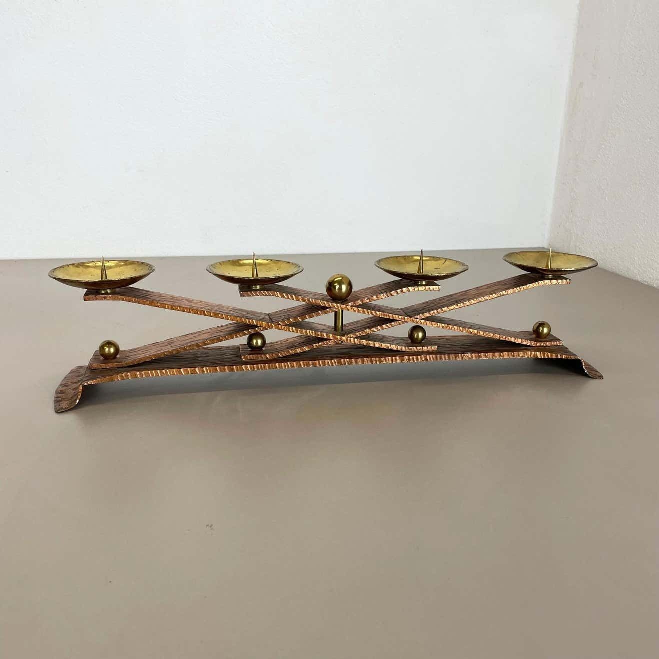 Hagenauer Style Brutalist Copper + Brass Candleholder, Austria 1950 photo Home Decor