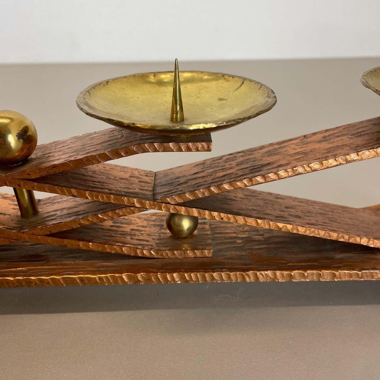 photo furniture Hagenauer Style Brutalist Copper + Brass Candleholder, Austria 1950